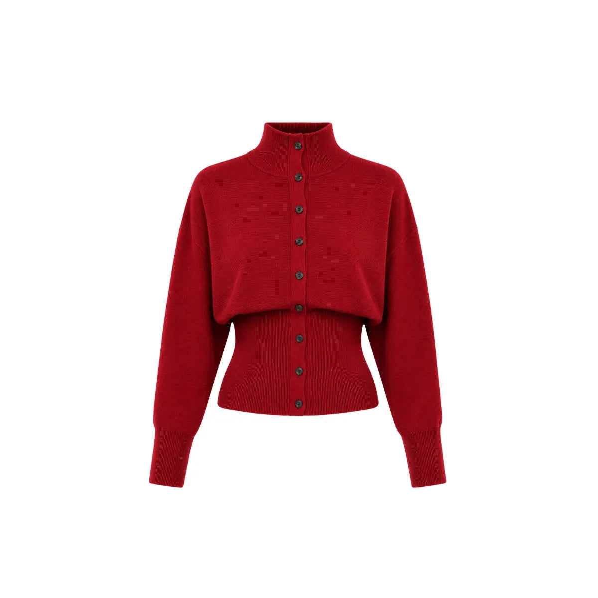 OPEN YY Knitted Button Up Blouson Cardigan in Red