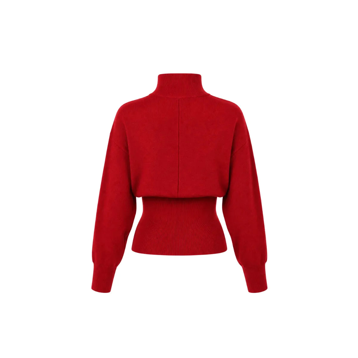 OPEN YY Knitted Button Up Blouson Cardigan in Red worn