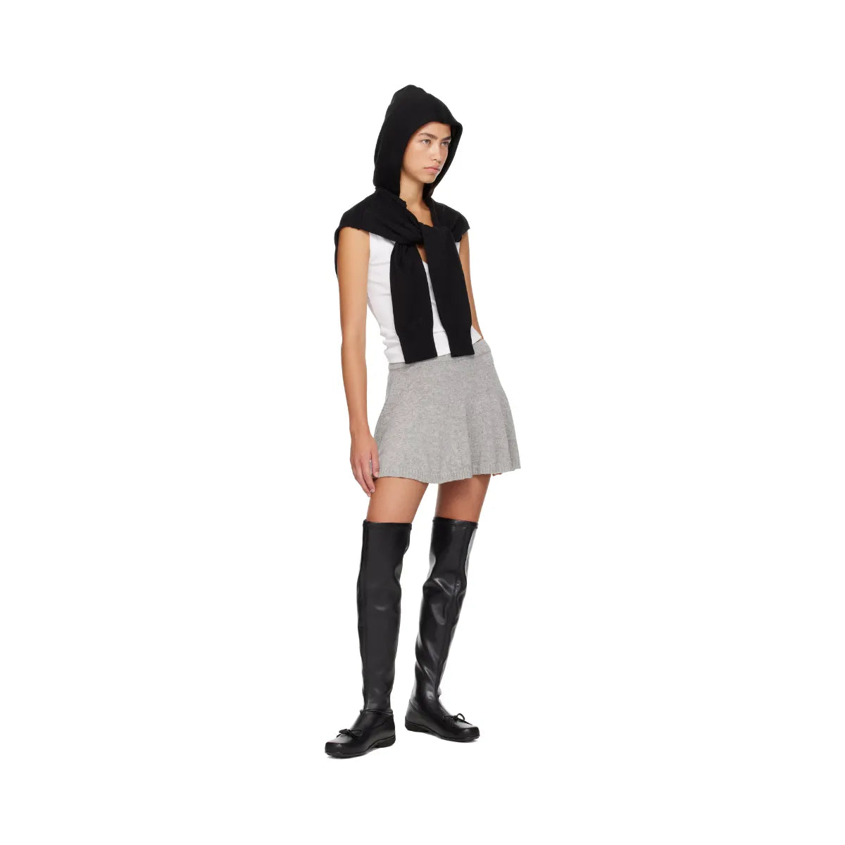 OPEN YY Knitted Hoodie Sleeve Layer in Black worn