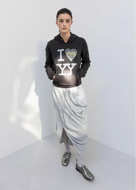OPEN YY Knitted I Love YY Fit Hoodie in Black worn