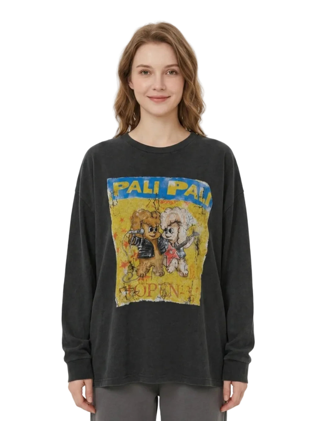 OPEN YY Knitted Pet Club Rocker Long Sleeve in Black worn