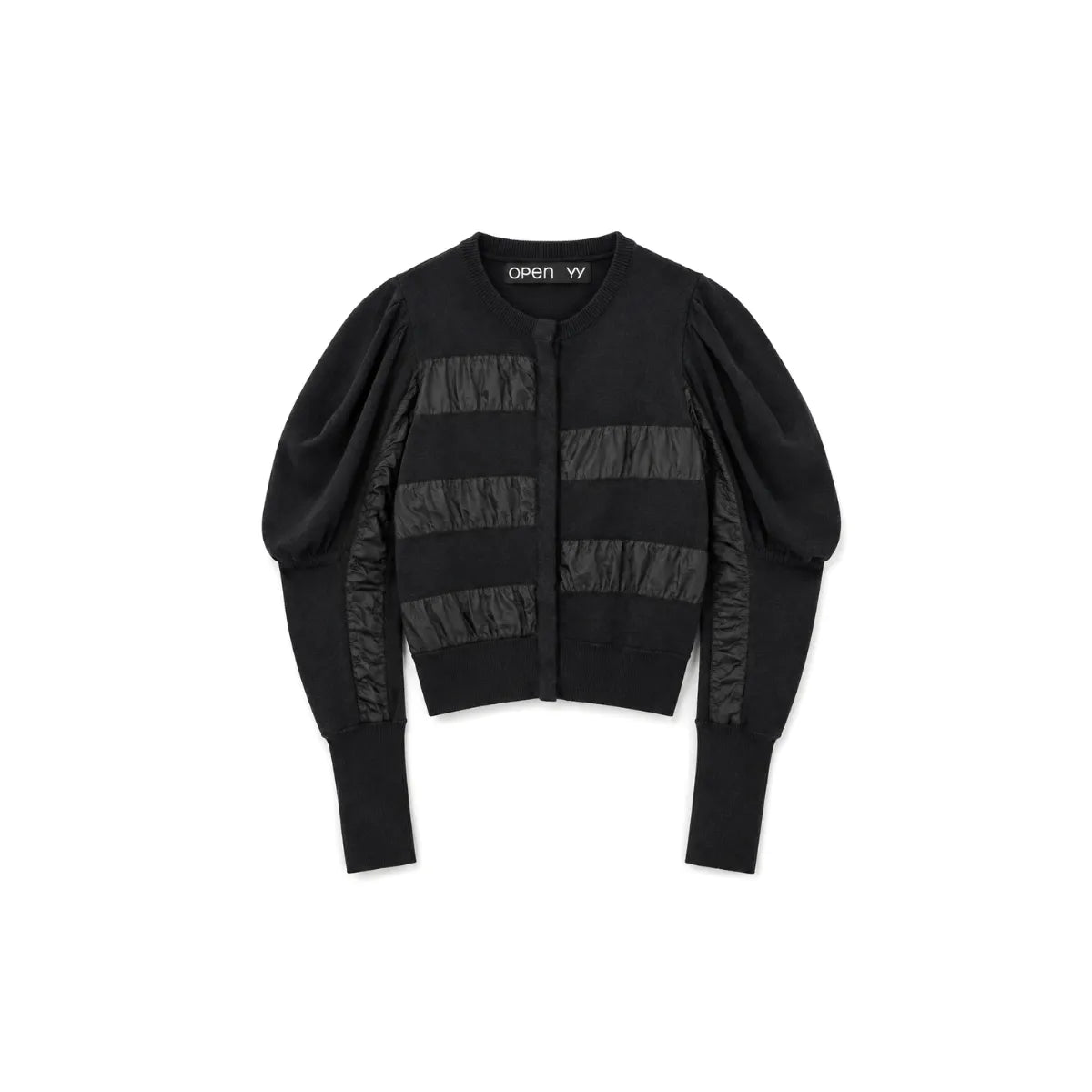 OPEN YY Knitted Slouchy Puff Panel Cardigan in Black