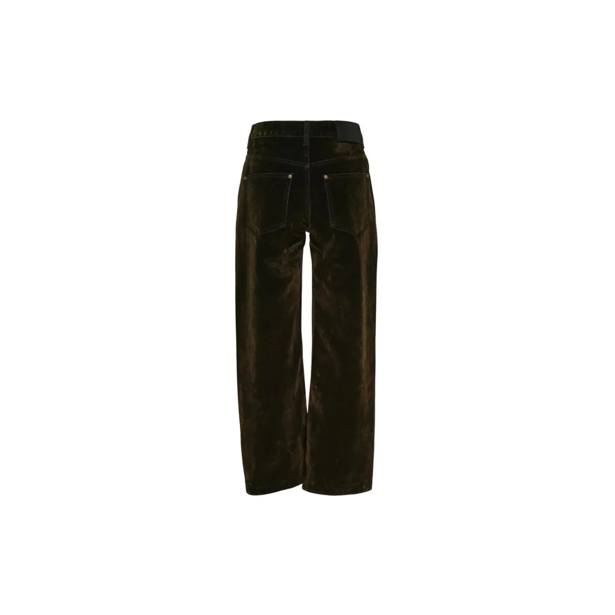 Back view of OPEN YY Velvet Denim Curved Jean in Green