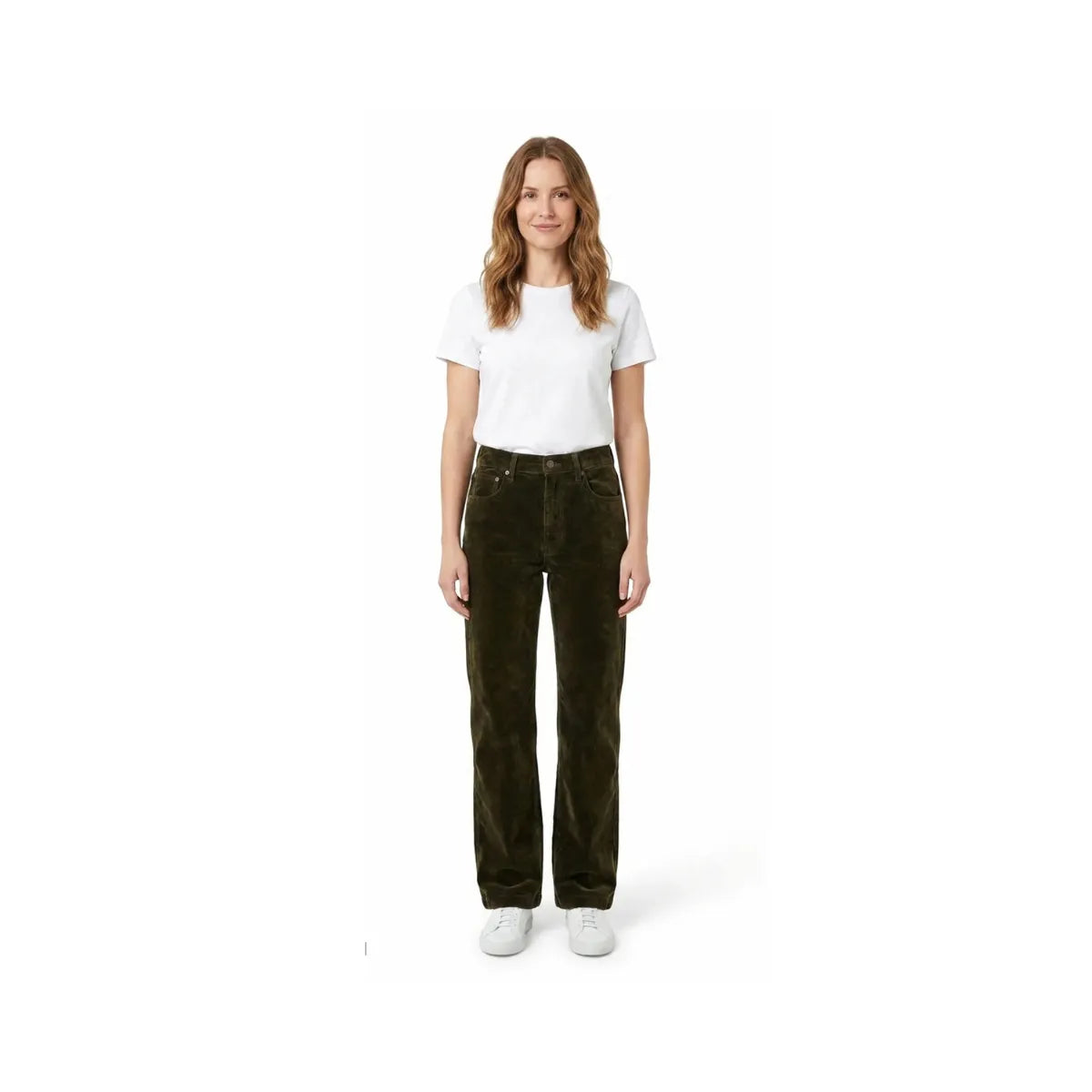 OPEN YY Velvet Denim Curved Jean in Green worn