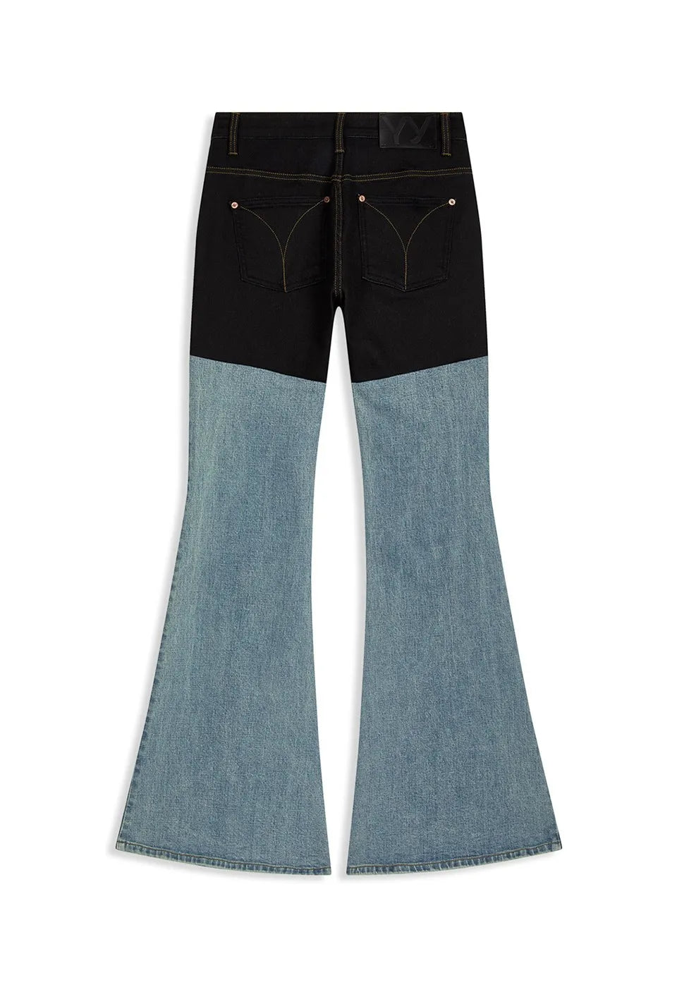Back view of OPENYY Color Block Bootcut Jeans in Blue