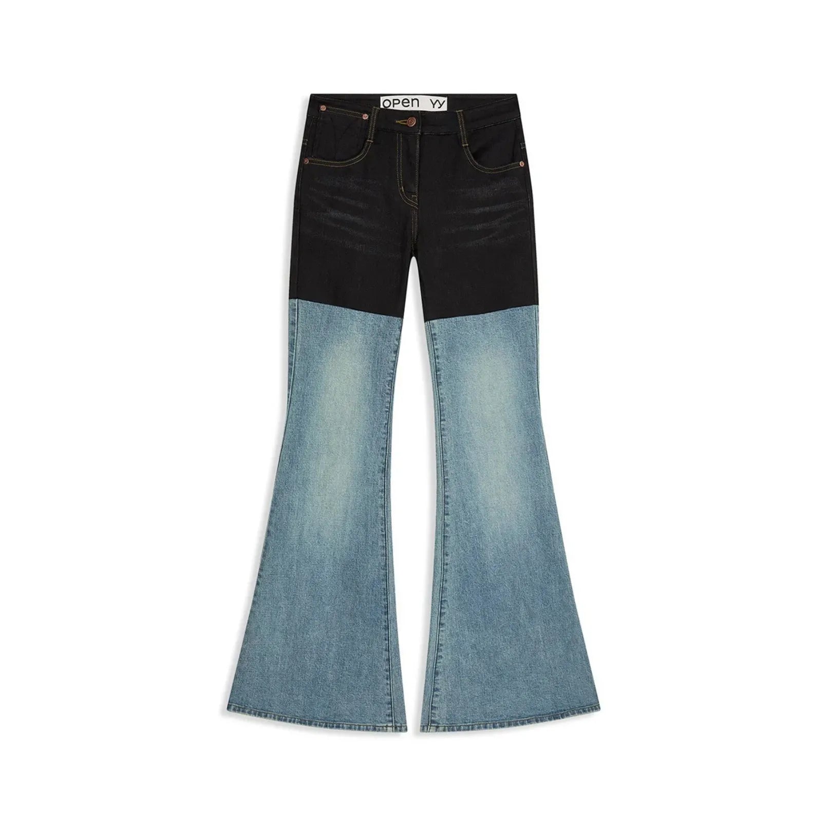 OPENYY Color Block Bootcut Jeans in Blue