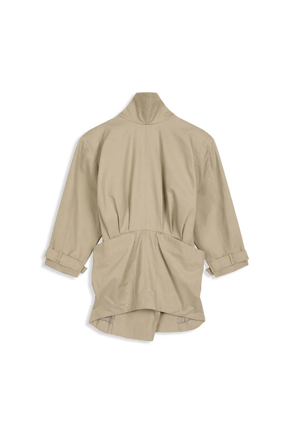 Detail of OPENYY Drop Collar Half-Trench Jacket in Beige