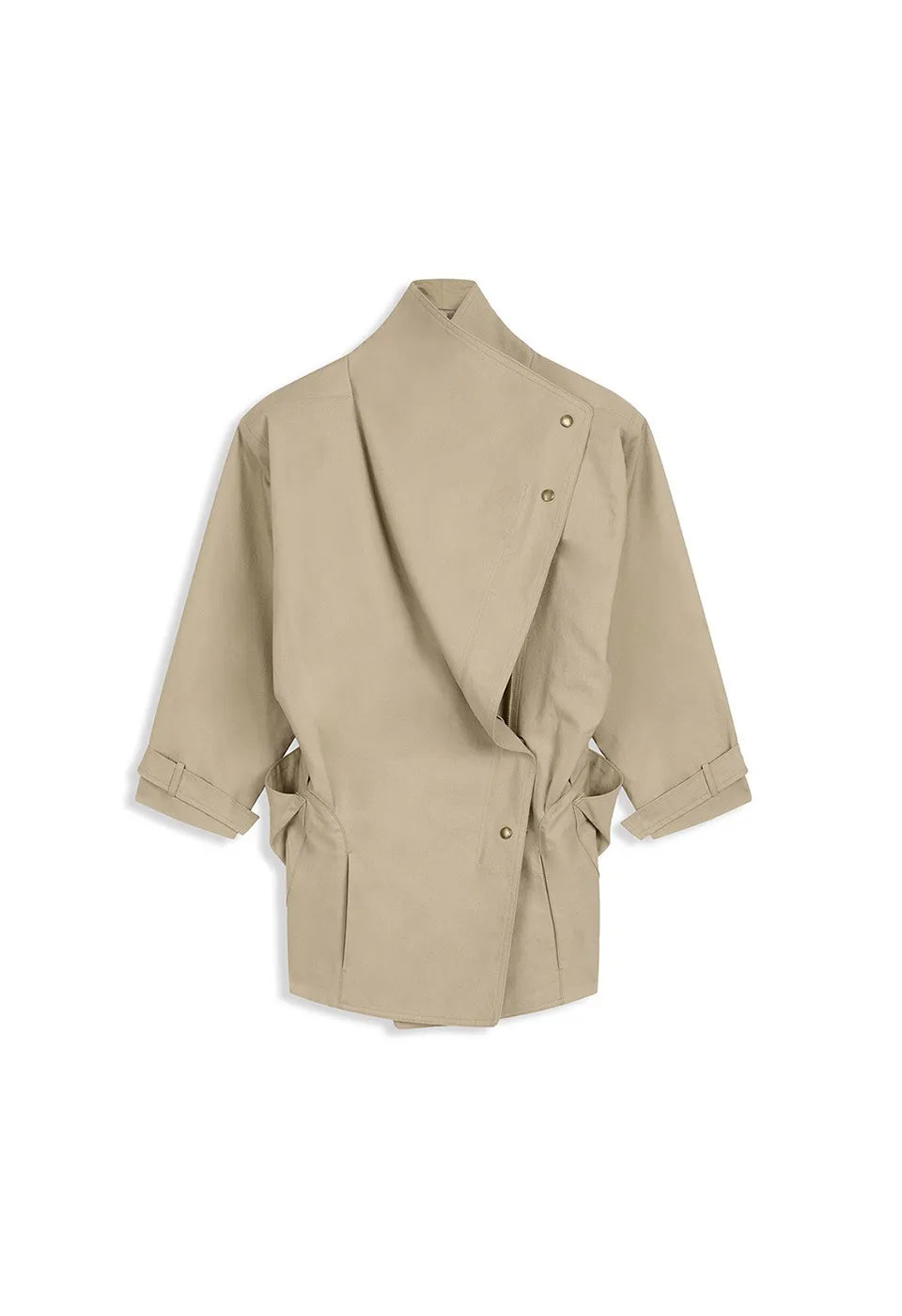 OPENYY Drop Collar Half-Trench Jacket in Beige