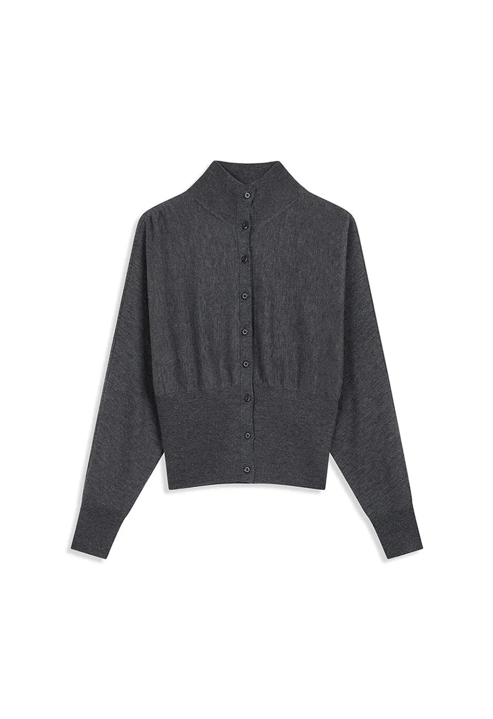 OPENYY Knitted Button Up Blouson Cardigan in Charcoal Black