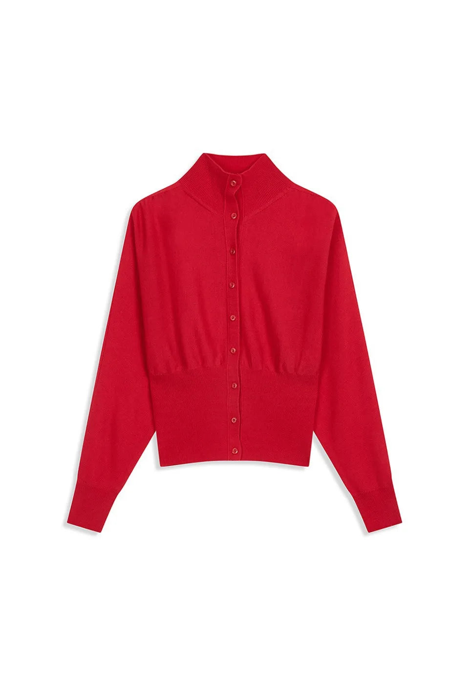 OPENYY Knitted Button Up Blouson Cardigan in Red