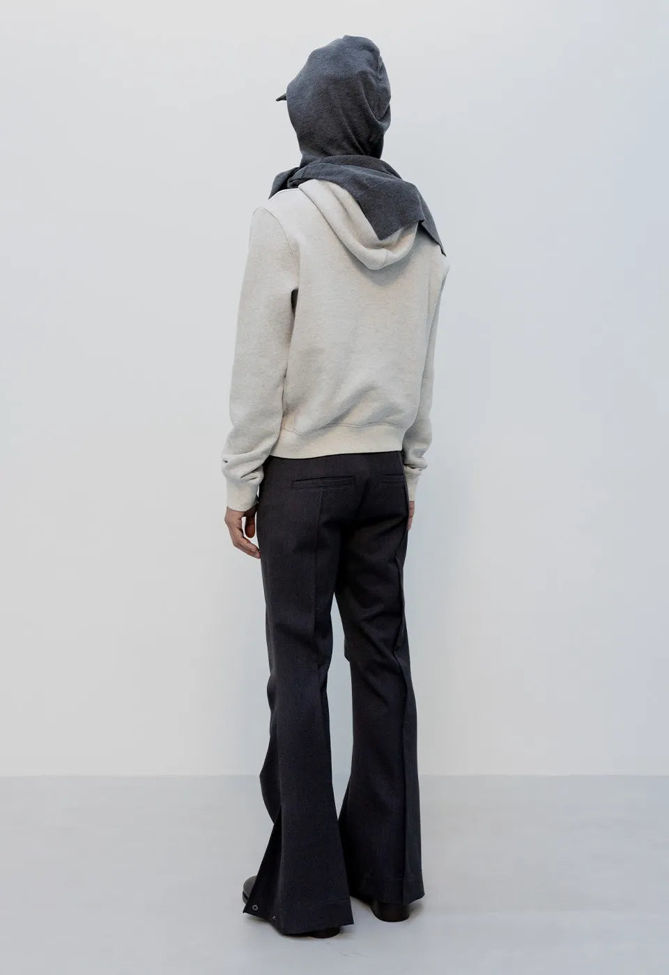 Back view of OPENYY Knitted I Love YY Fit Hoodie in Grey worn