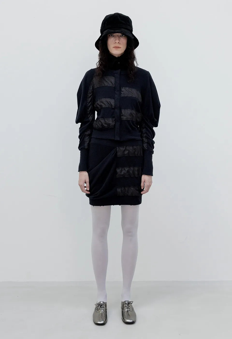 OPENYY Knitted Slouchy Panel Skirt in Black worn