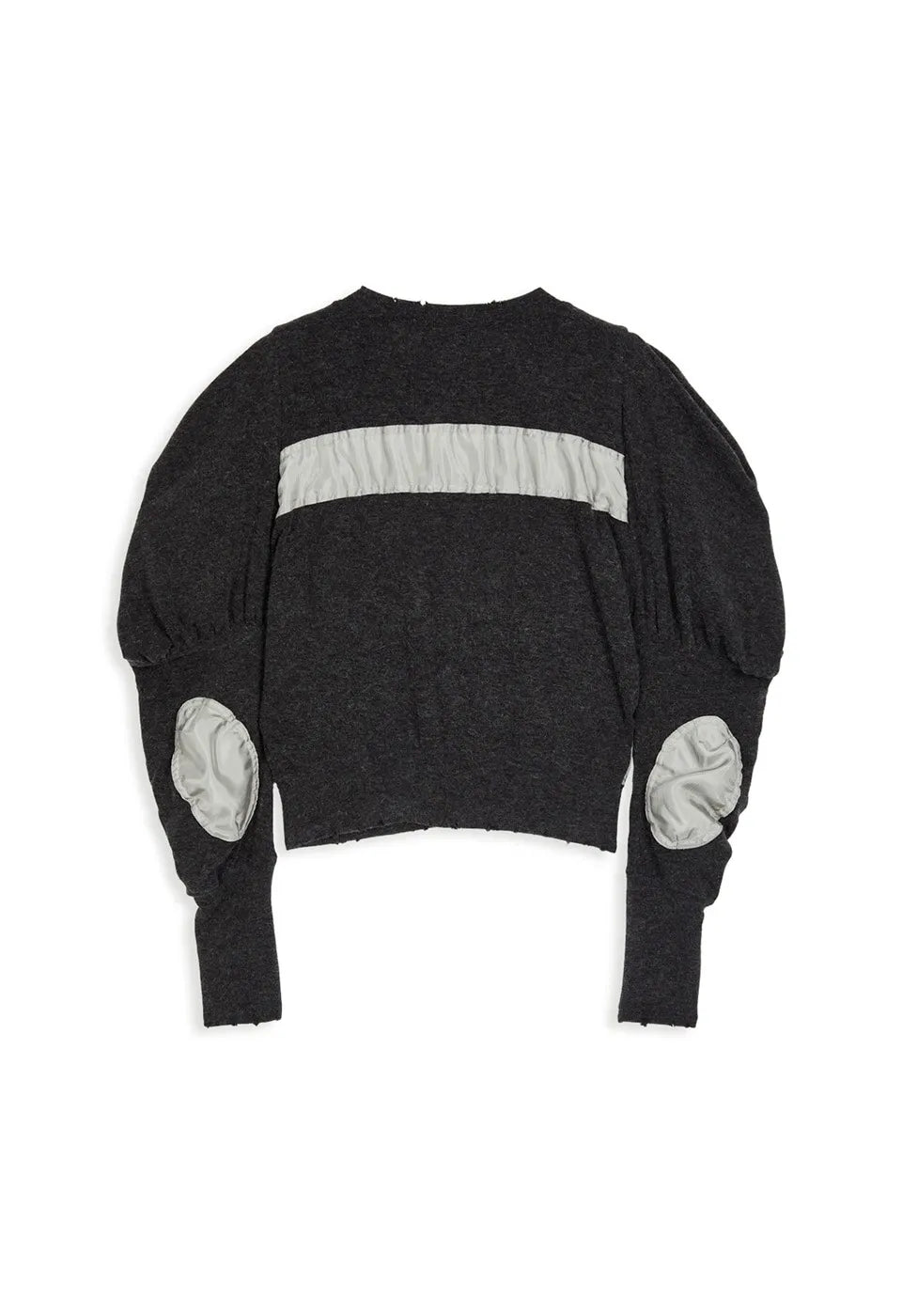 Back view of OPENYY Knitted Slouchy Puff Panel Cardigan in Charcoal