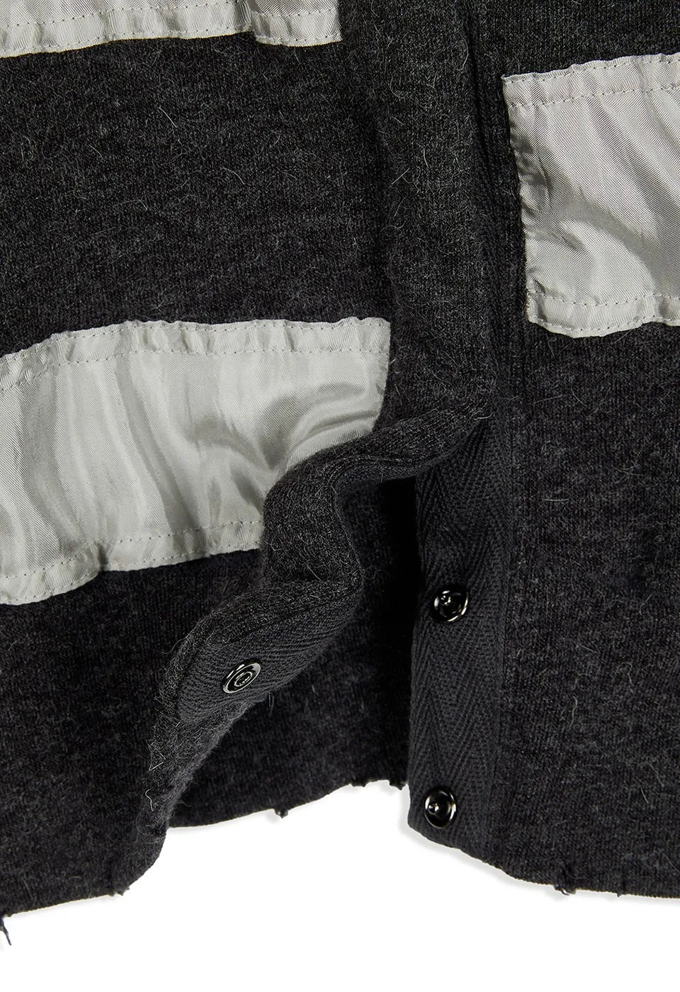 Detail of OPENYY Knitted Slouchy Puff Panel Cardigan in Charcoal