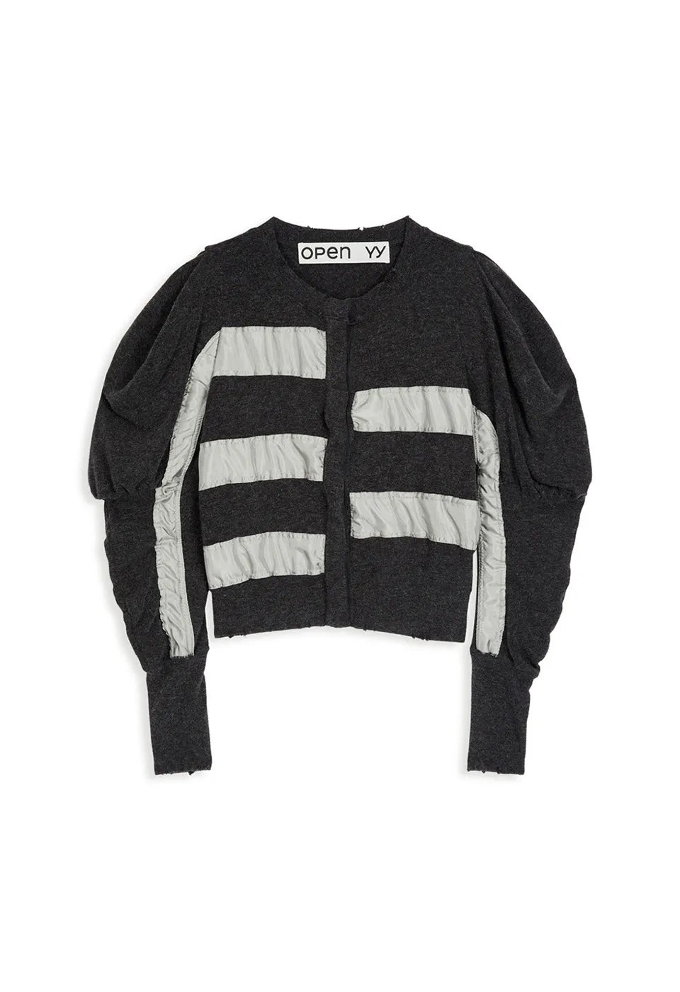 OPENYY Knitted Slouchy Puff Panel Cardigan in Charcoal