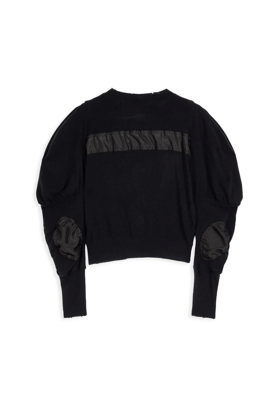 Back view of OPENYY Knitted Slouchy Puff Panel Cardigan in Black