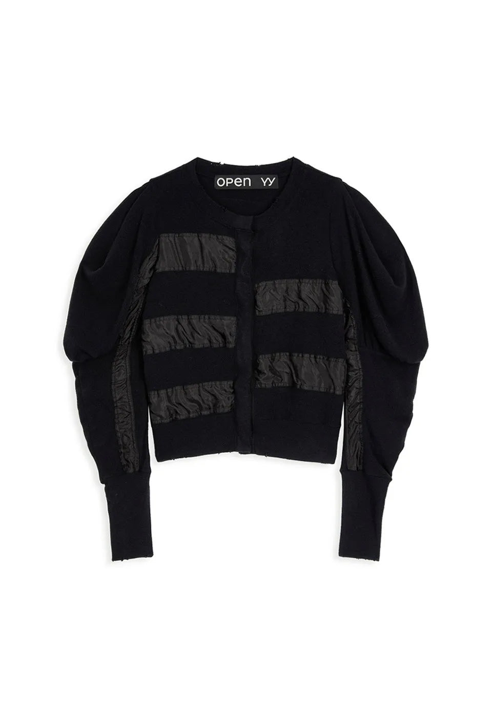 OPENYY Knitted Slouchy Puff Panel Cardigan in Black