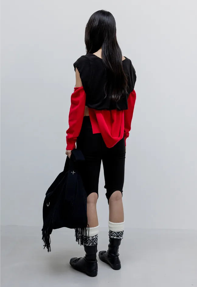 Back view of OPENYY Round Cut Capri Shorts in Black worn