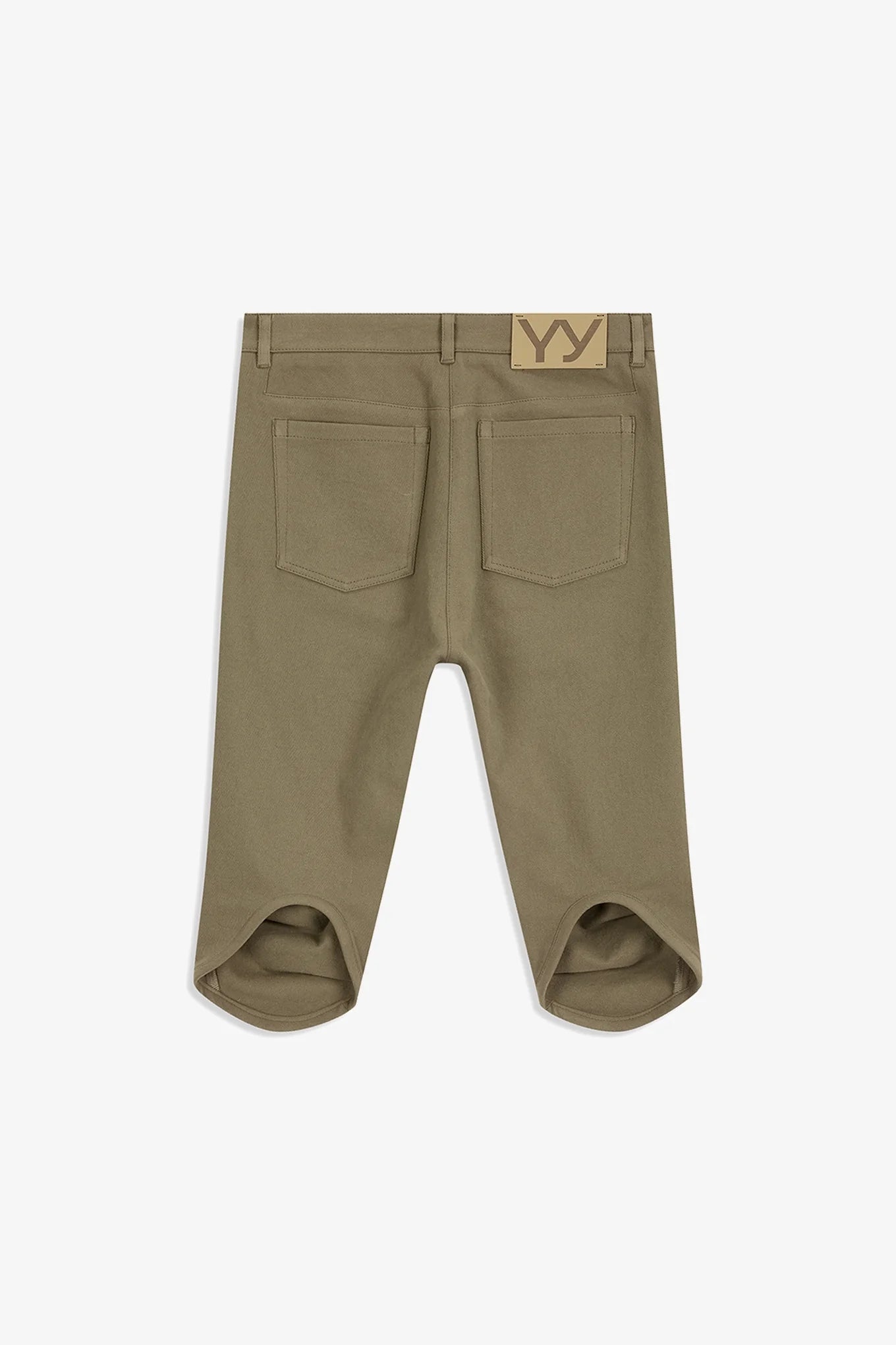 Back view of OPENYY Round Cut Capri Shorts in Khaki Green