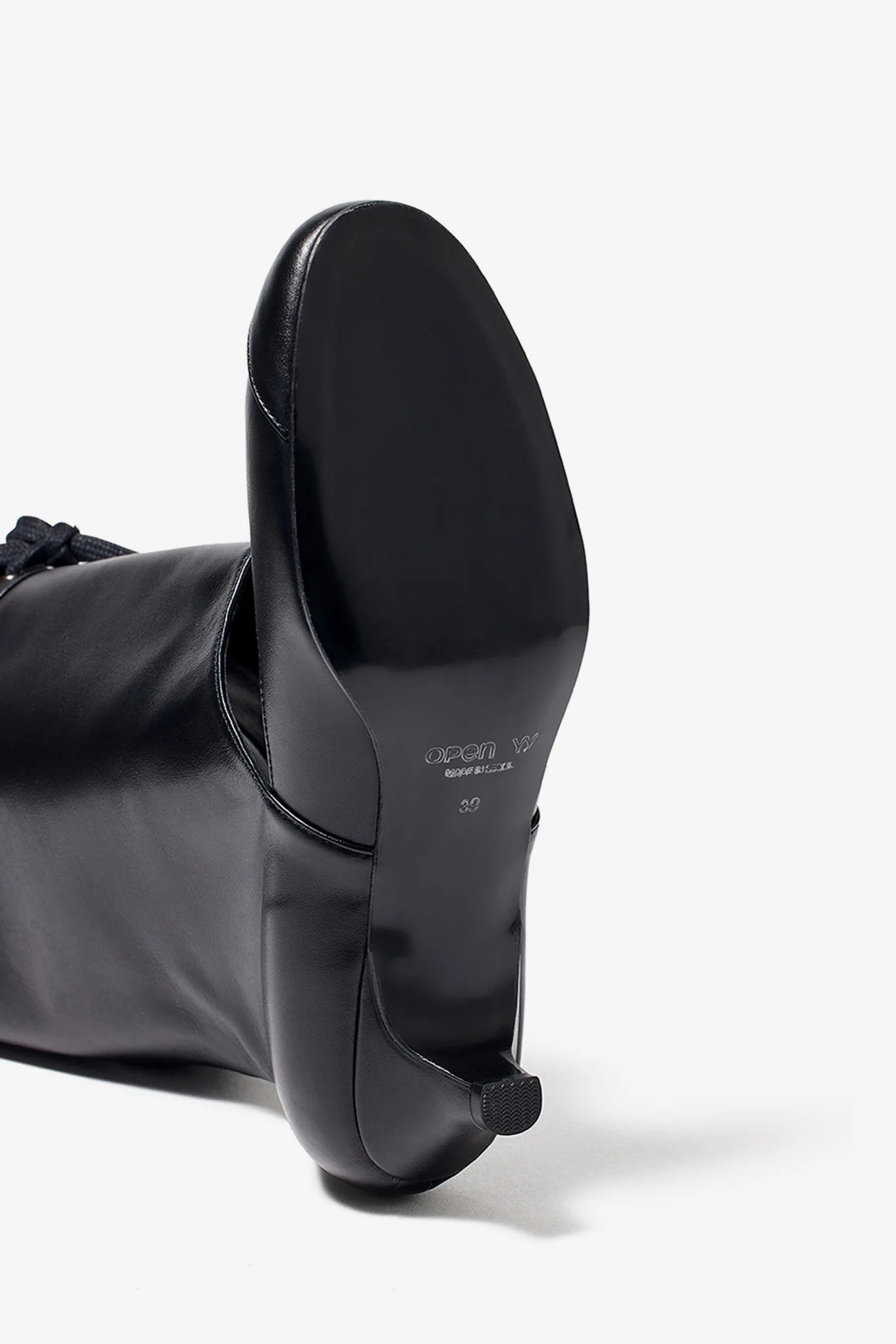 Heel detail of OPENYY Slouchy Cut Out Heels in Black