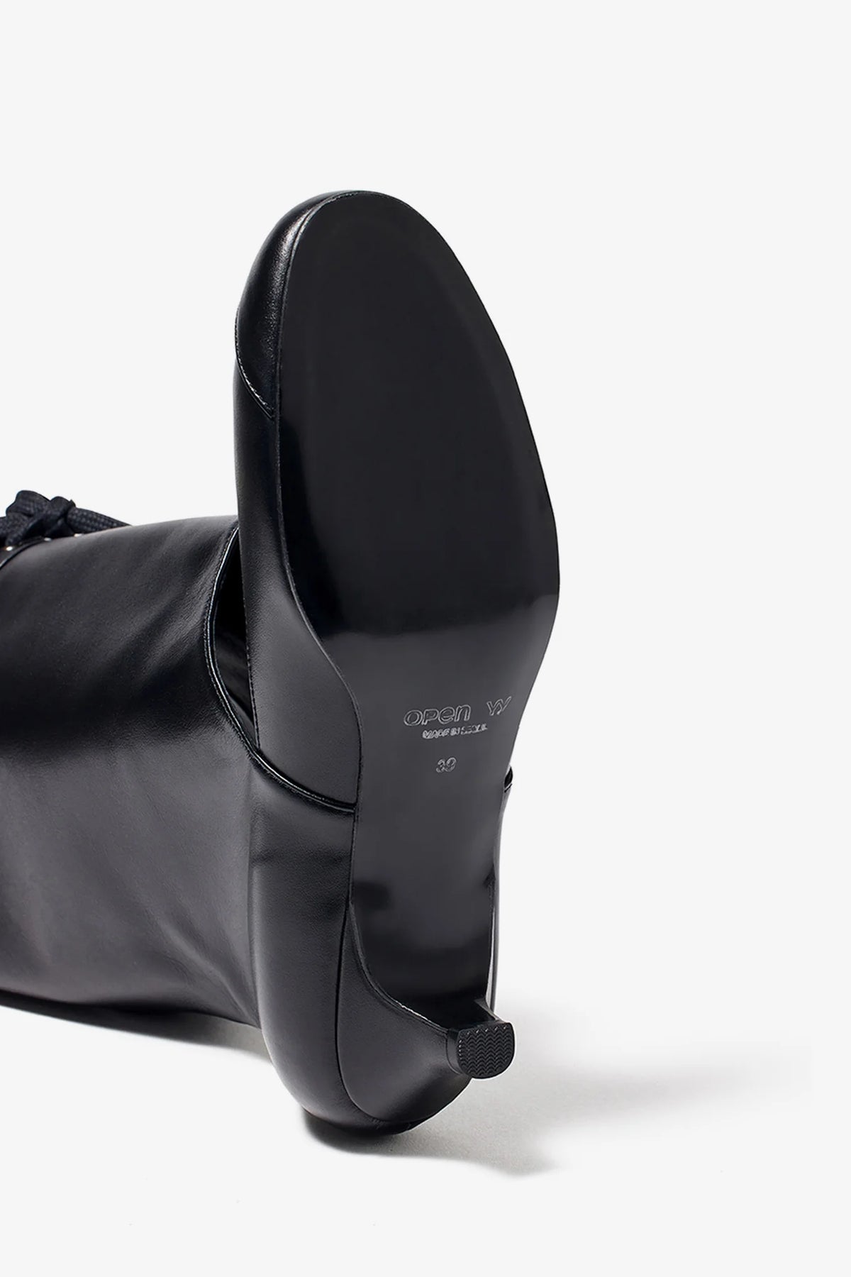 Heel detail of OPENYY Slouchy Cut Out Heels in Black