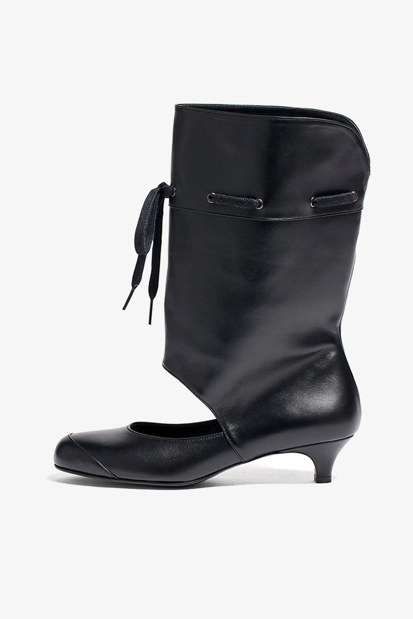 Side view of OPENYY Slouchy Cut Out Heels in Black