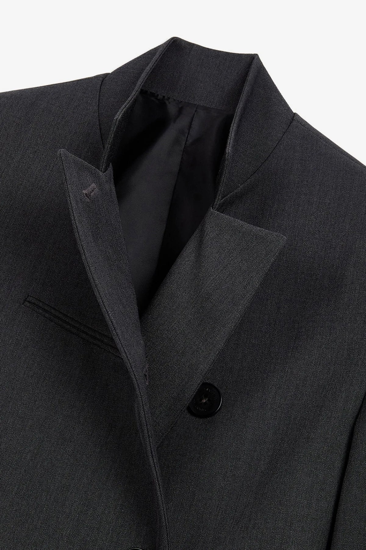 Collar detail of OPENYY Stripe Double-Breasted Blazer in Black