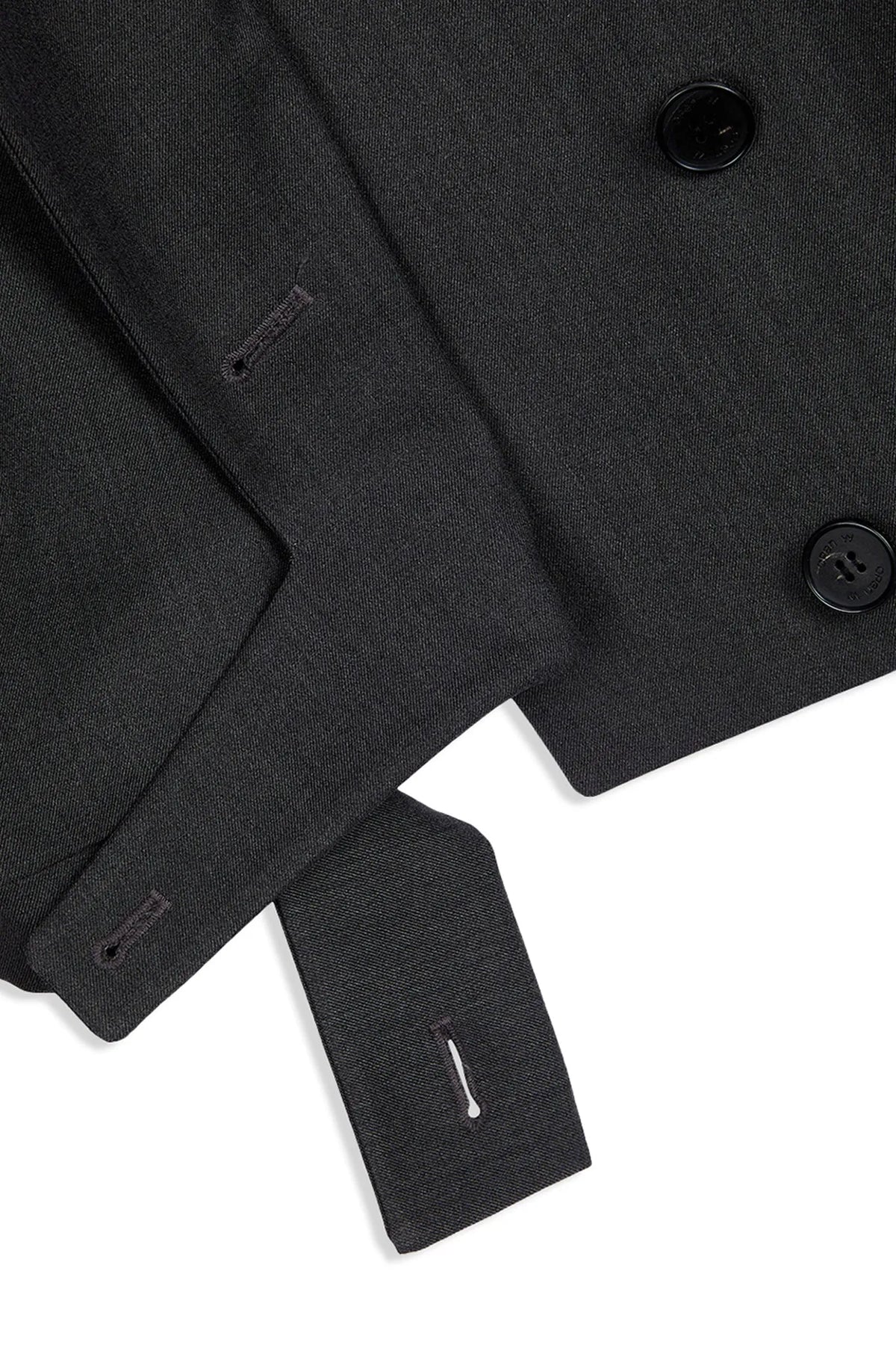 Sleeve detail of OPENYY Stripe Double-Breasted Blazer in Black