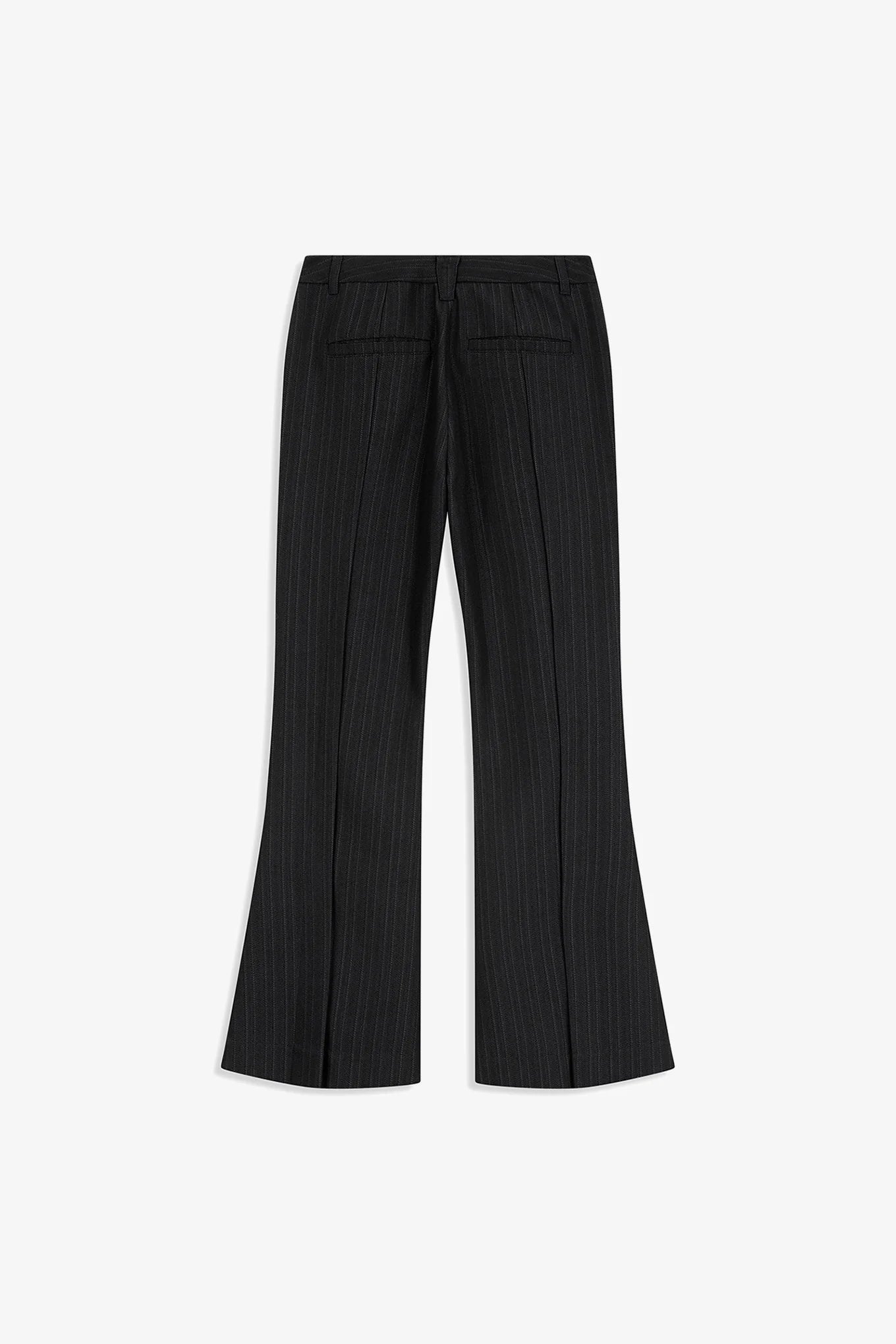 Back view of OPENYY Stripe Tailored Bootcut Pants in Black