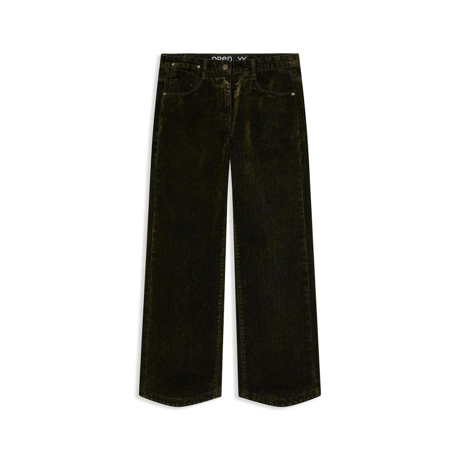 OPENYY Velvet Denim Curved Jean in Dark Olive