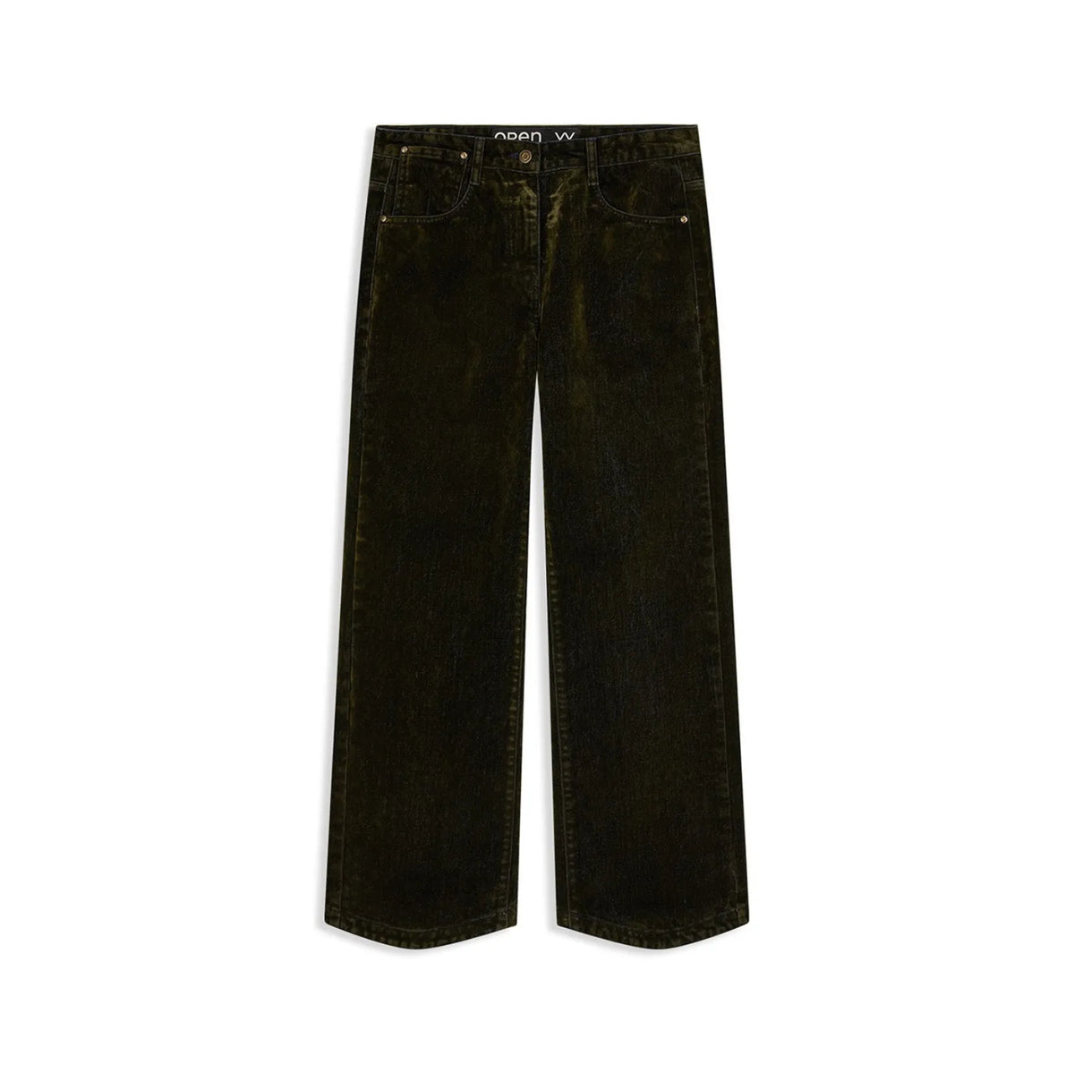OPENYY Velvet Denim Curved Jean in Dark Olive