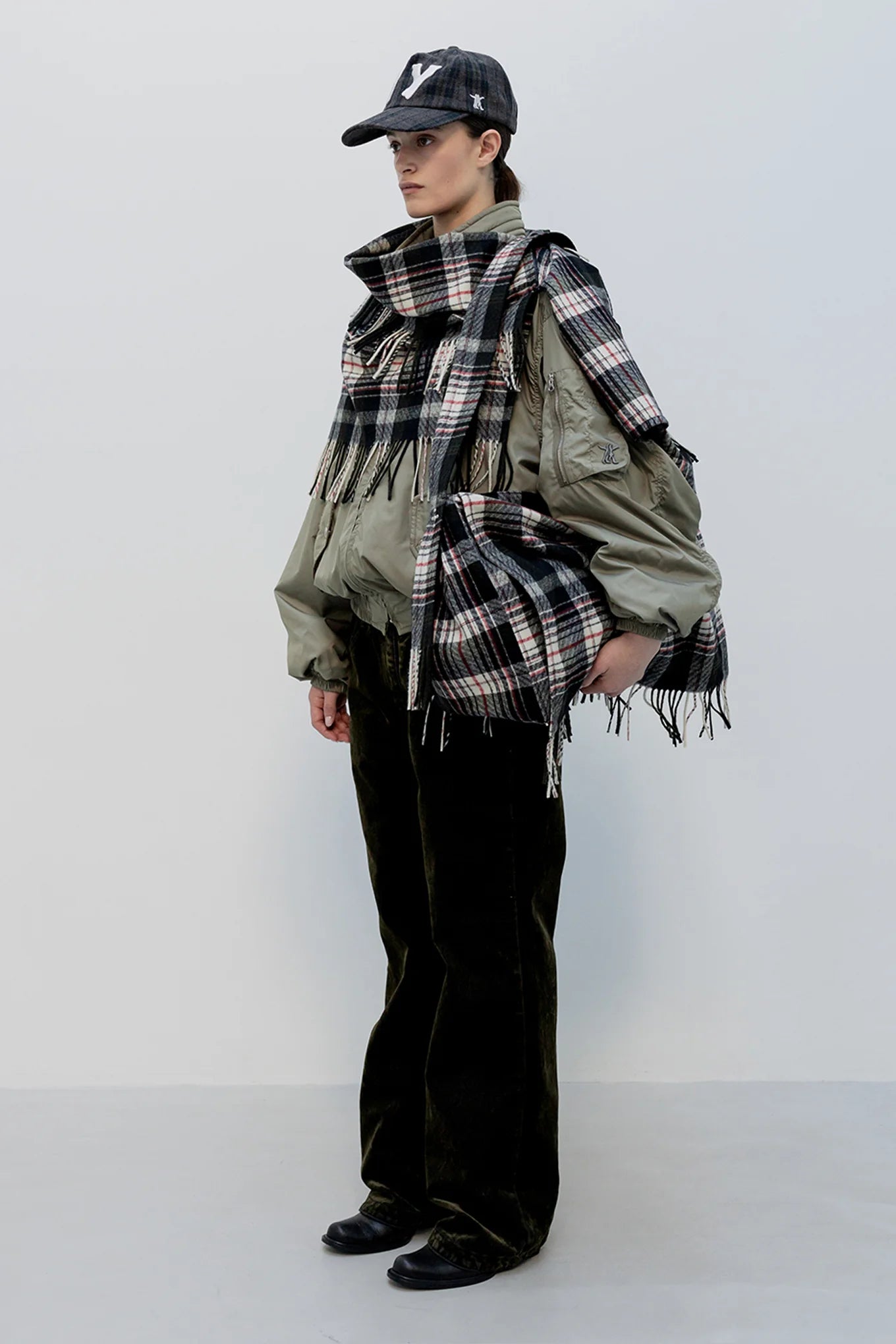 OPENYY YY Checkered Heart Bone Ball Cap in Brown worn