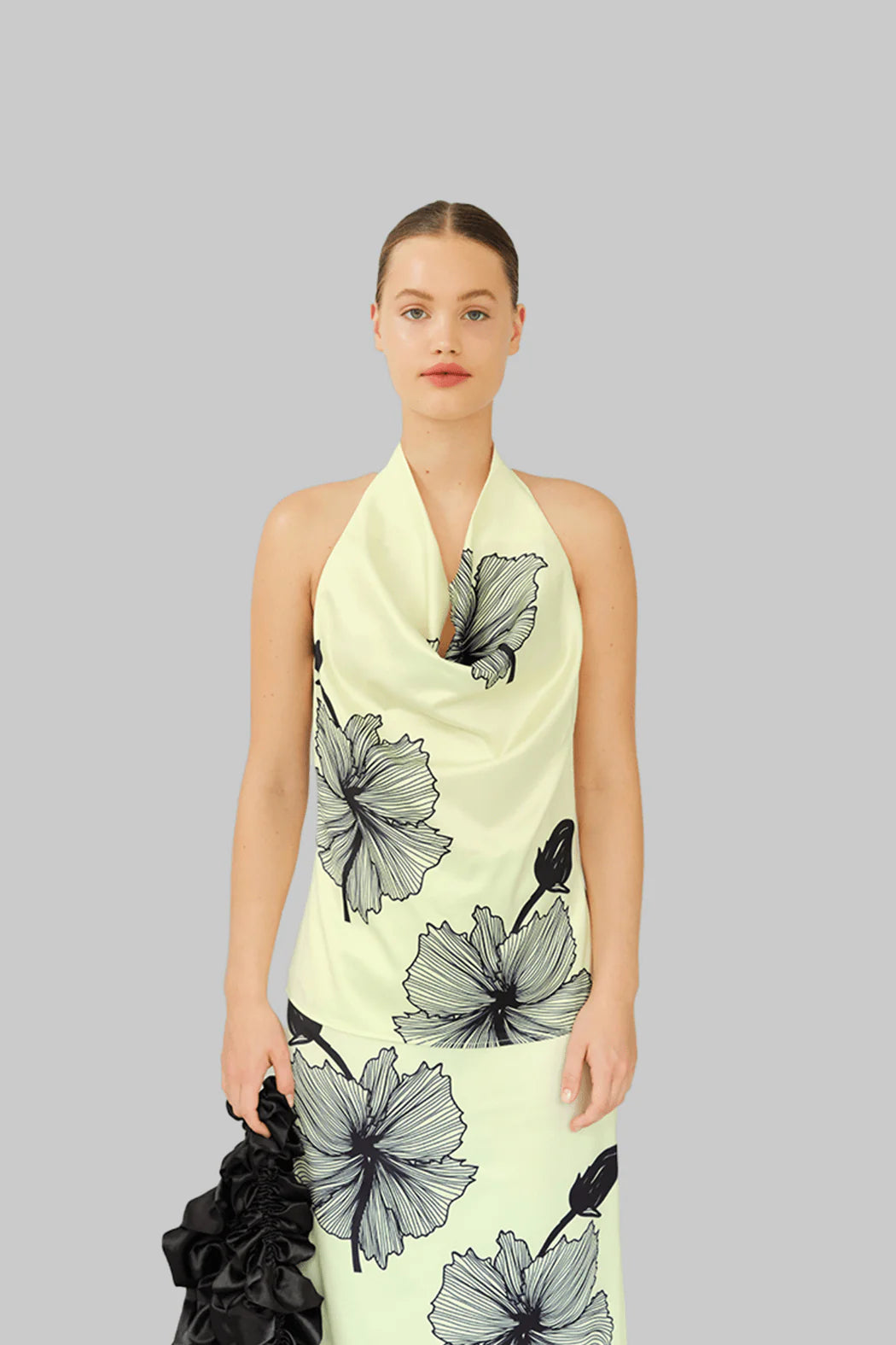 Model wearing OperaSPORT Lone Top Tender Yellow front view