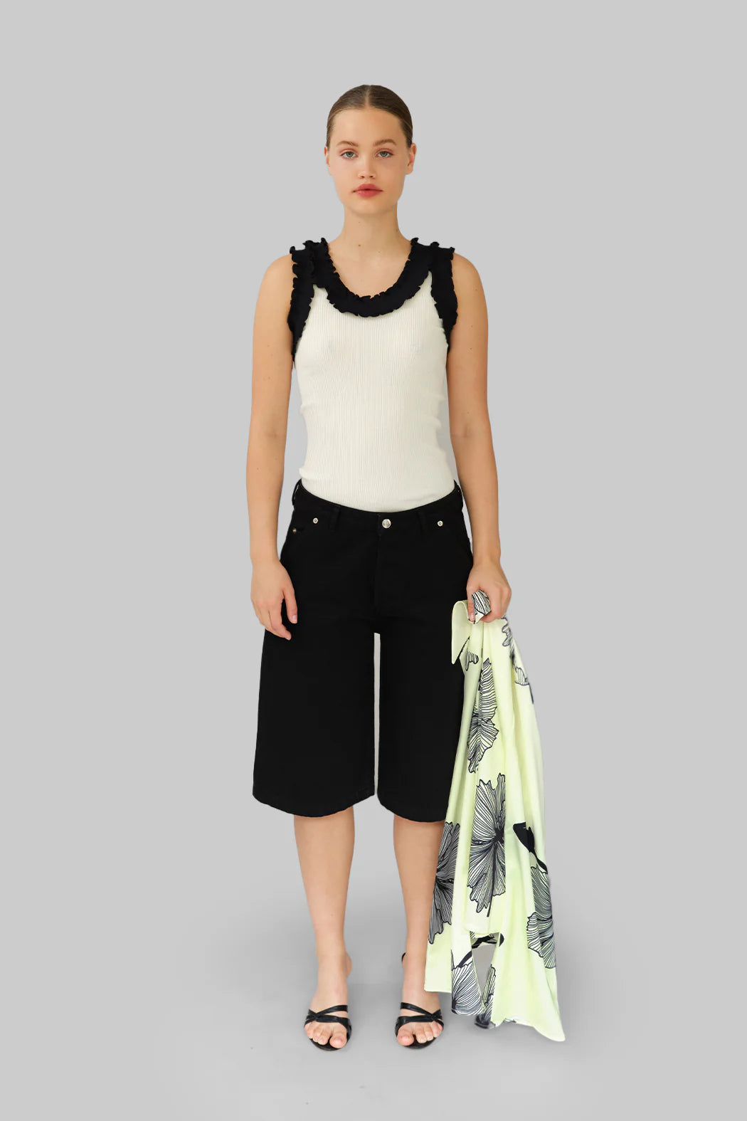 Model wearing OperaSPORT Rosalie Seamless Top White front view