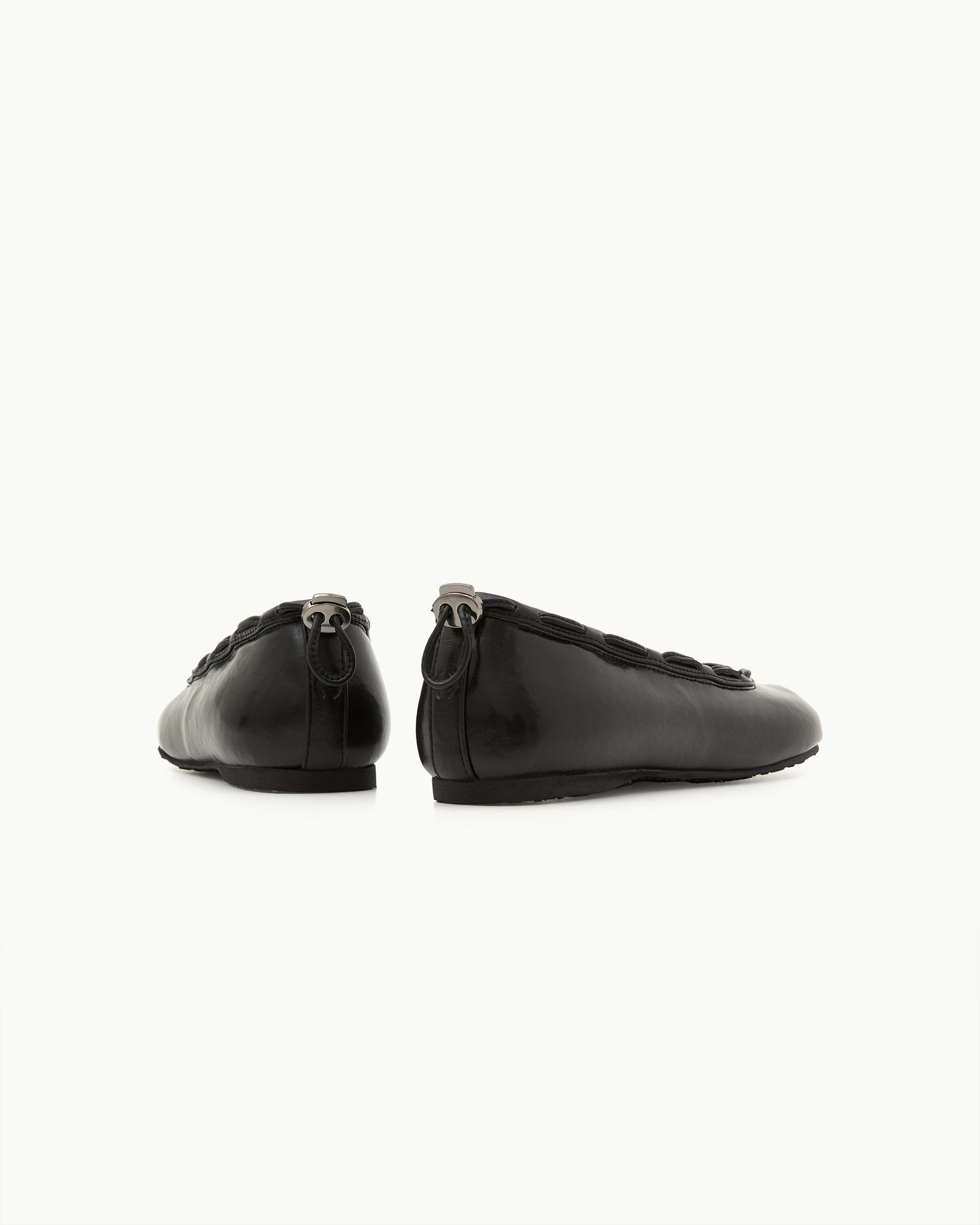 Front view of Paes Leather String Flat in Black