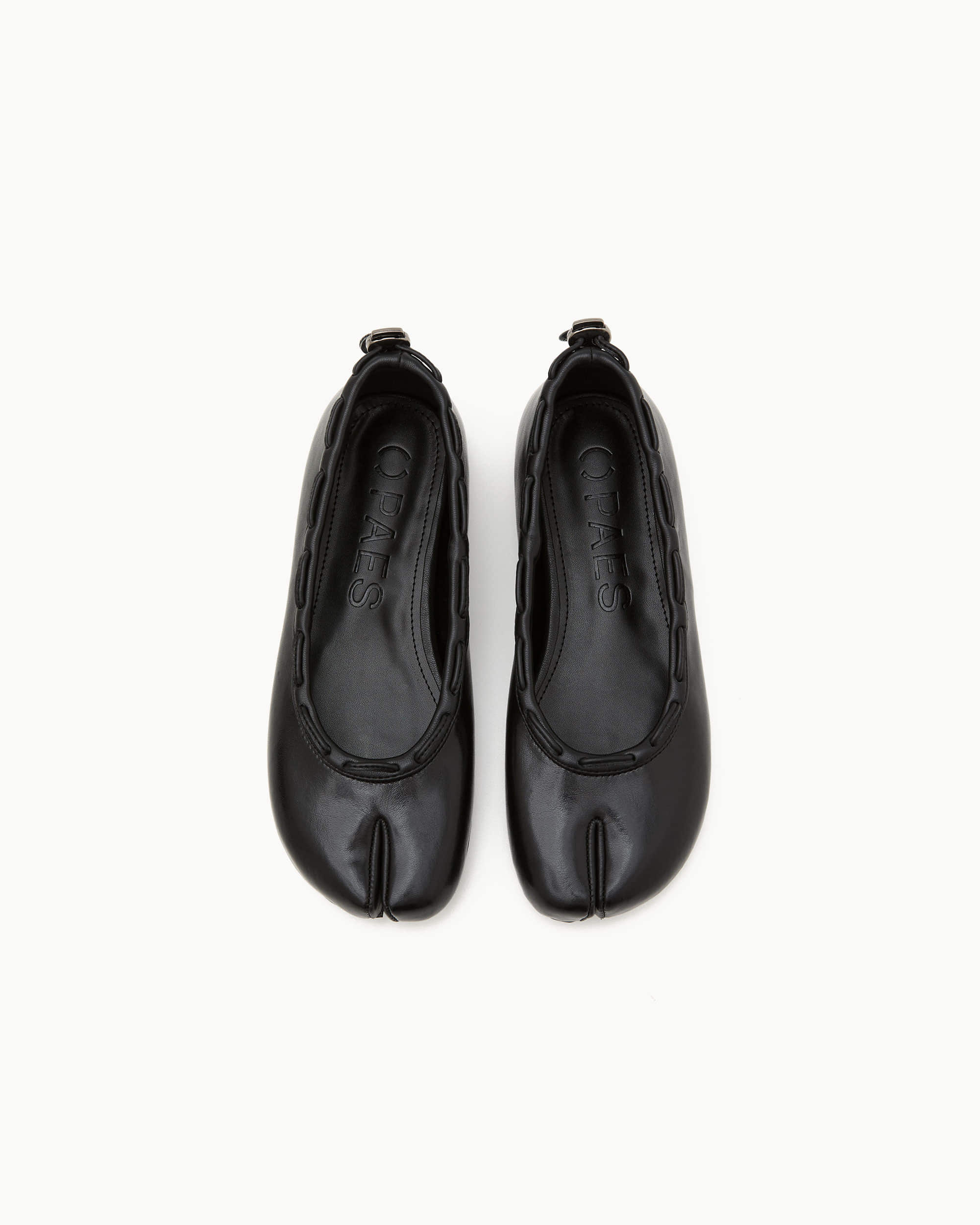 Top view of Paes Leather String Flat in Black