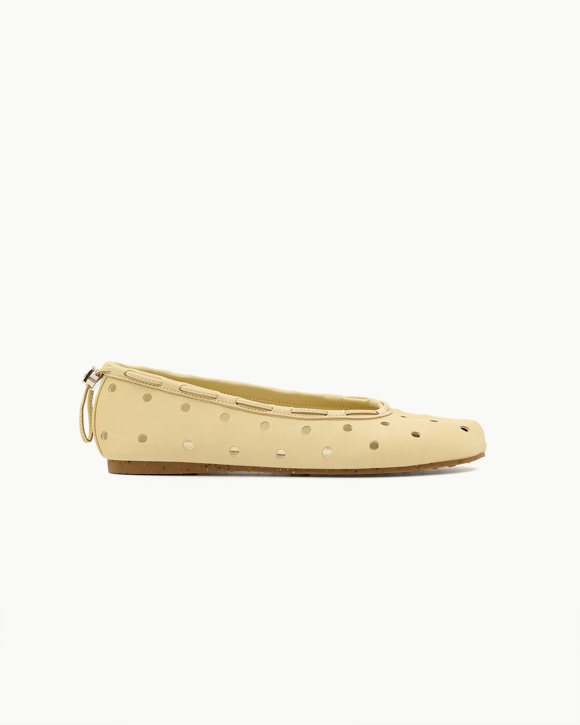 Side view of PAES Leather String Flat in Cheese