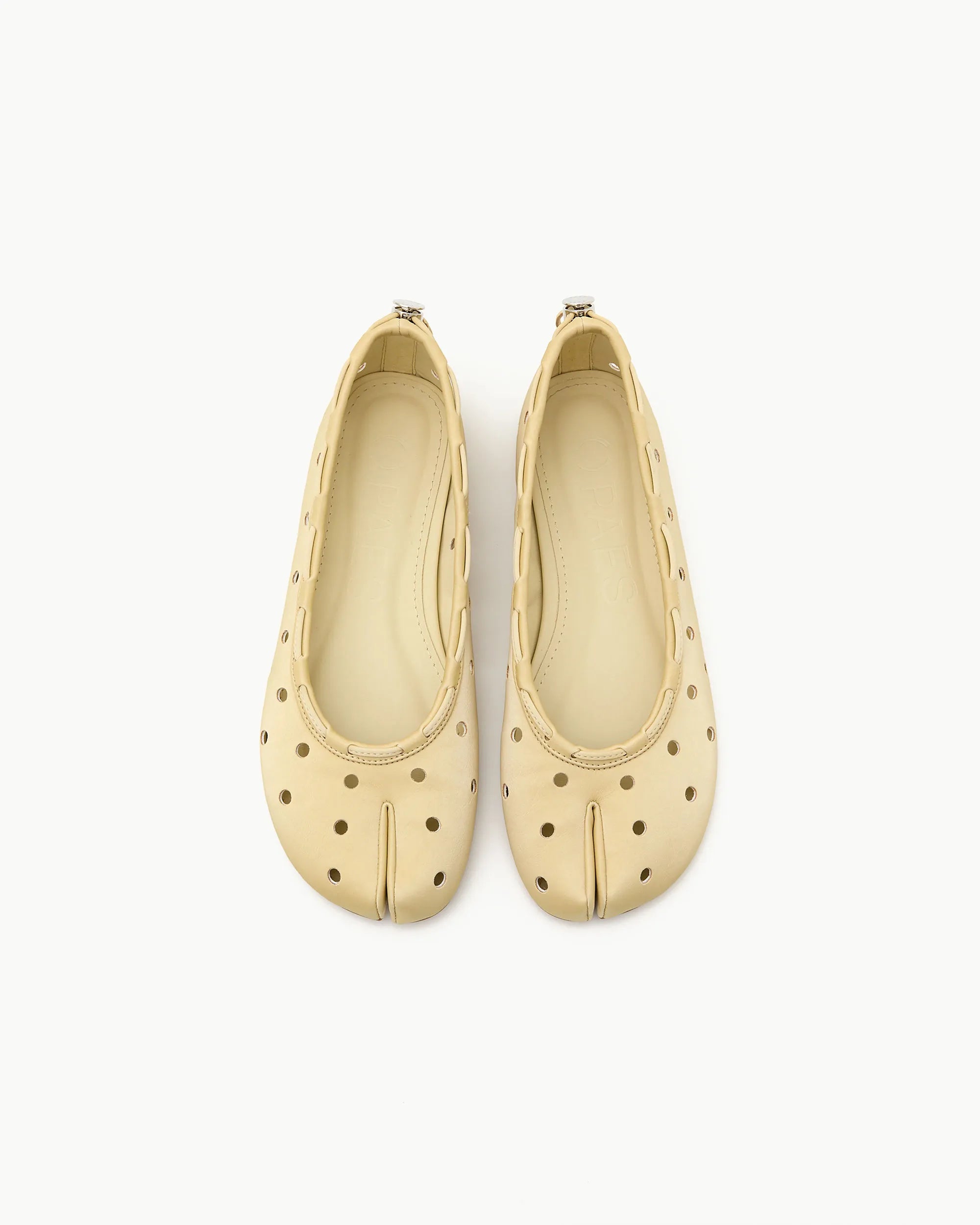 Top view of PAES Leather String Flat in Cheese