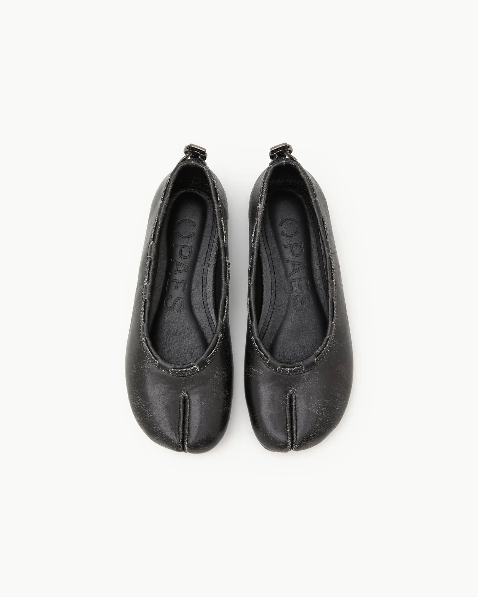 Top view of PAES Leather String Flat in Vintage Black