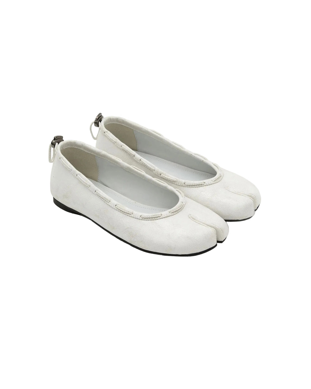 Angled view PAES leather string flat vintage white modern tabi shoes