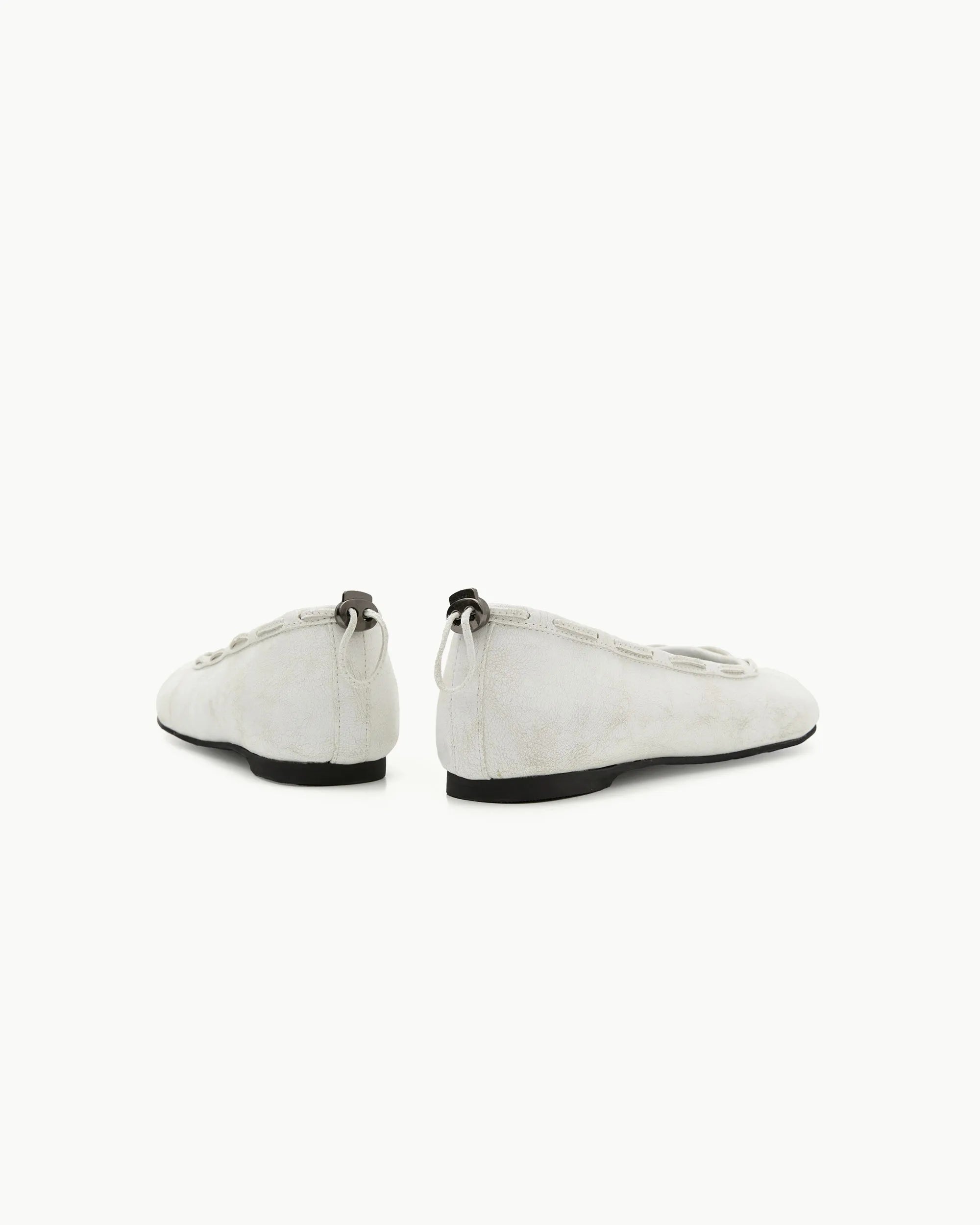Front pair view PAES vintage white leather flat shoes clean design