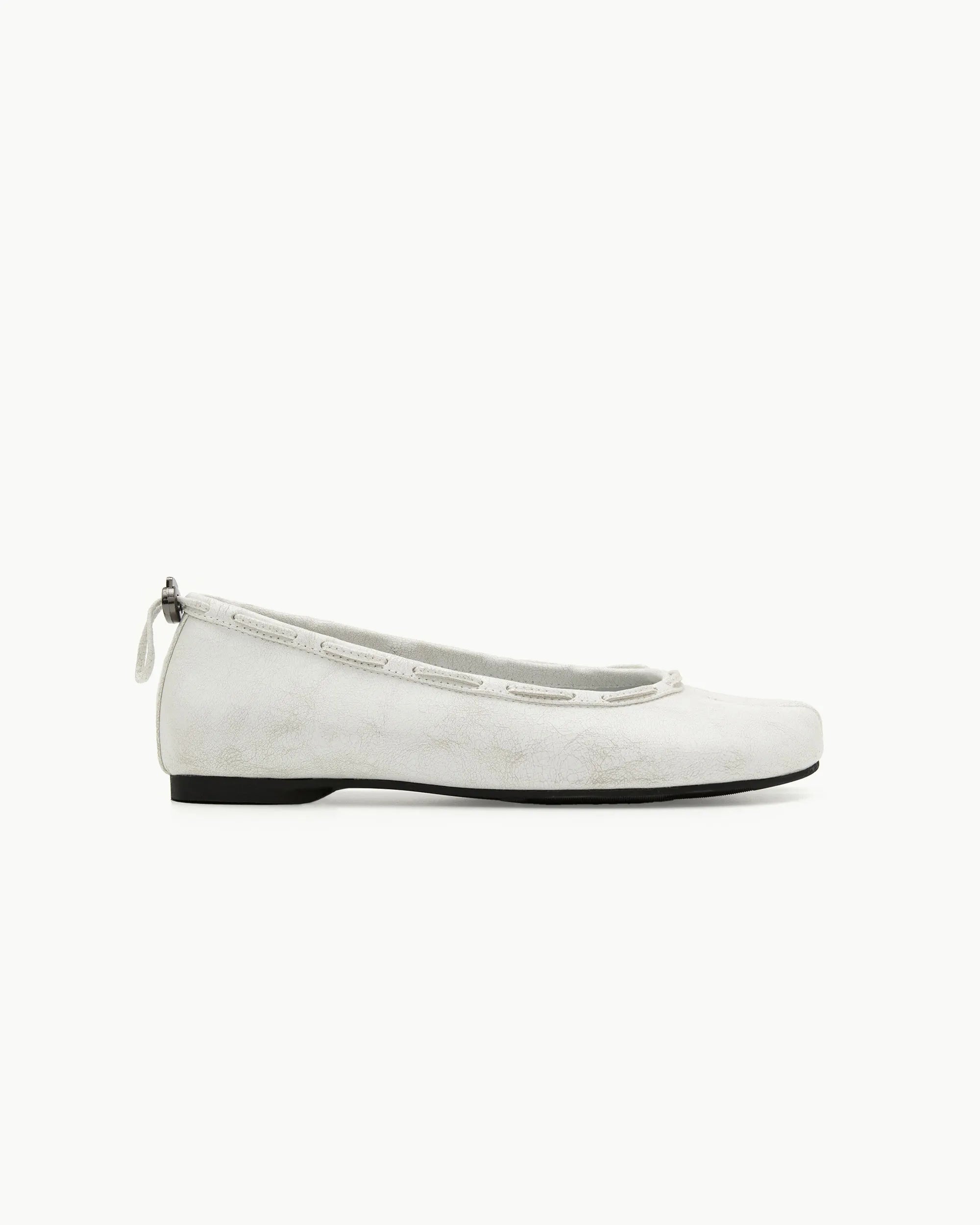 Side view PAES leather string flat vintage white minimalist tabi shoes