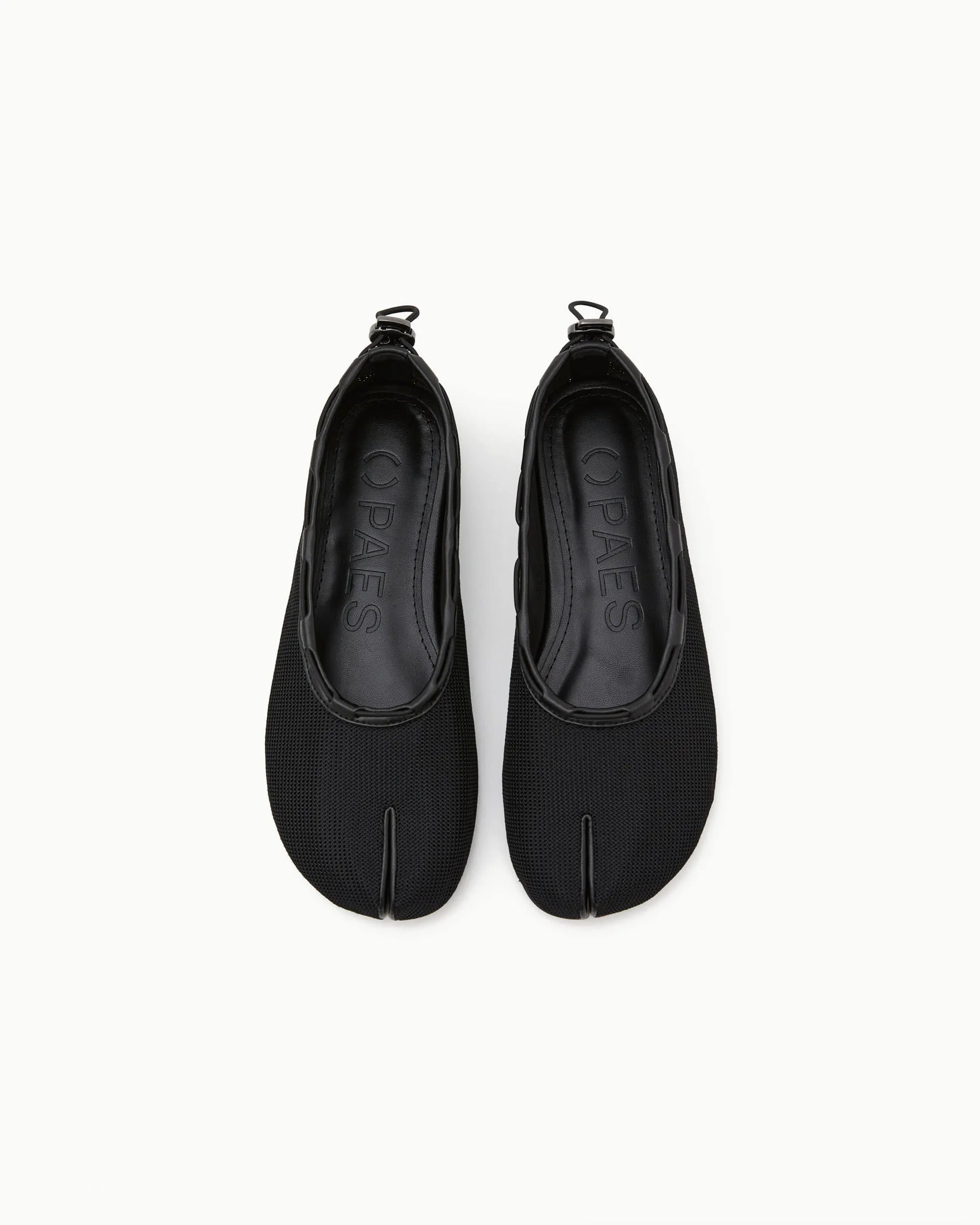 Top view PAES mesh air string flat black breathable mesh flats