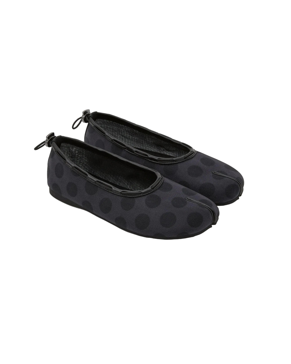 PAES mesh air string flat dot black angled view tabi shoes exclusive design