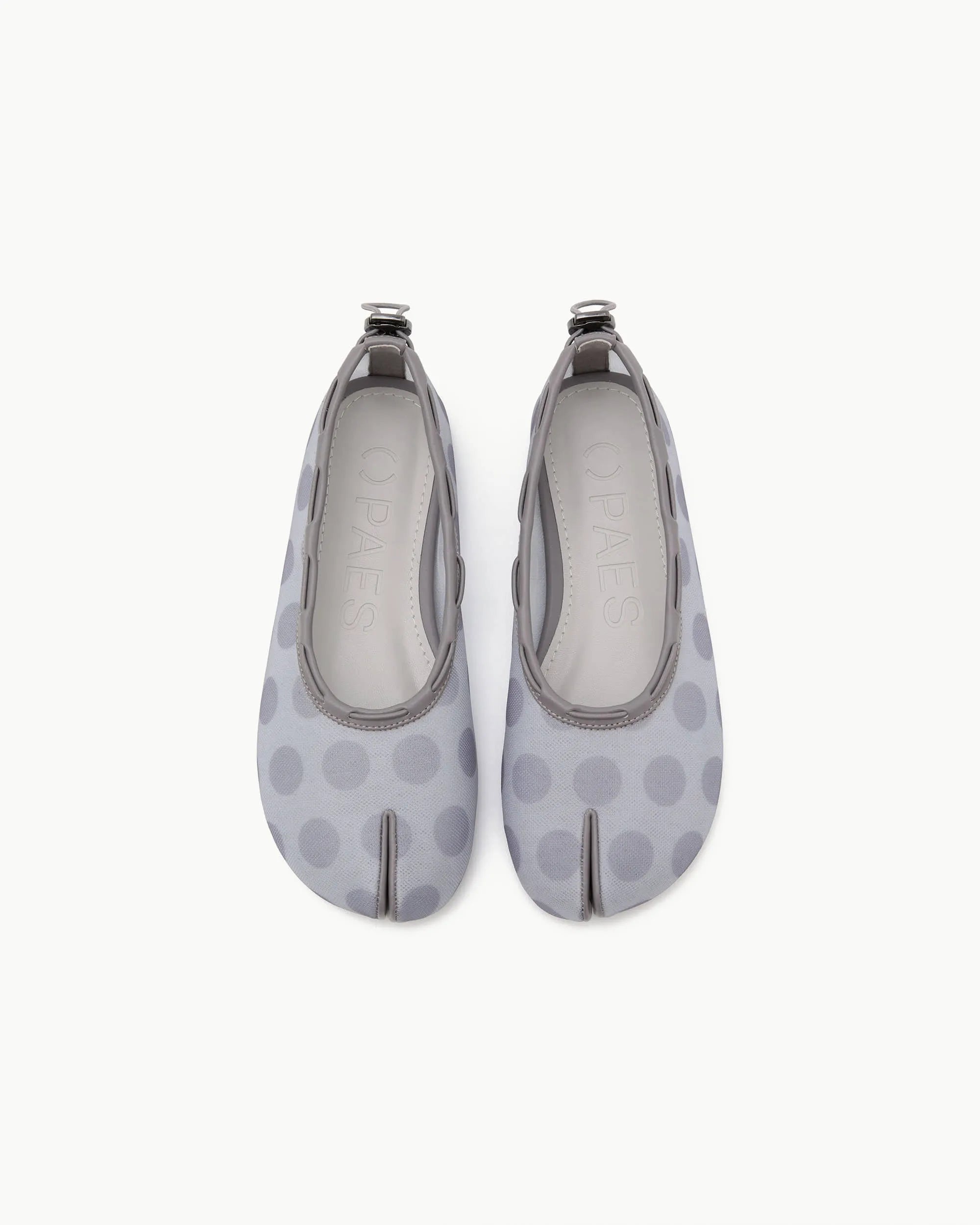 Top view PAES mesh air string flat dot gray breathable flat shoes