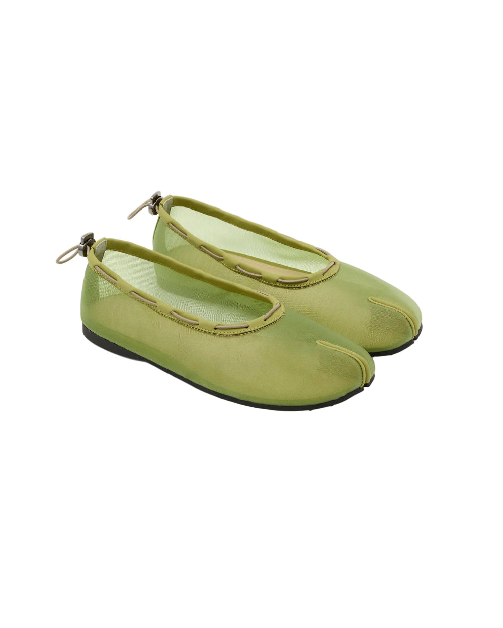 Angled view PAES mesh air string flat lime modern tabi inspired shoes