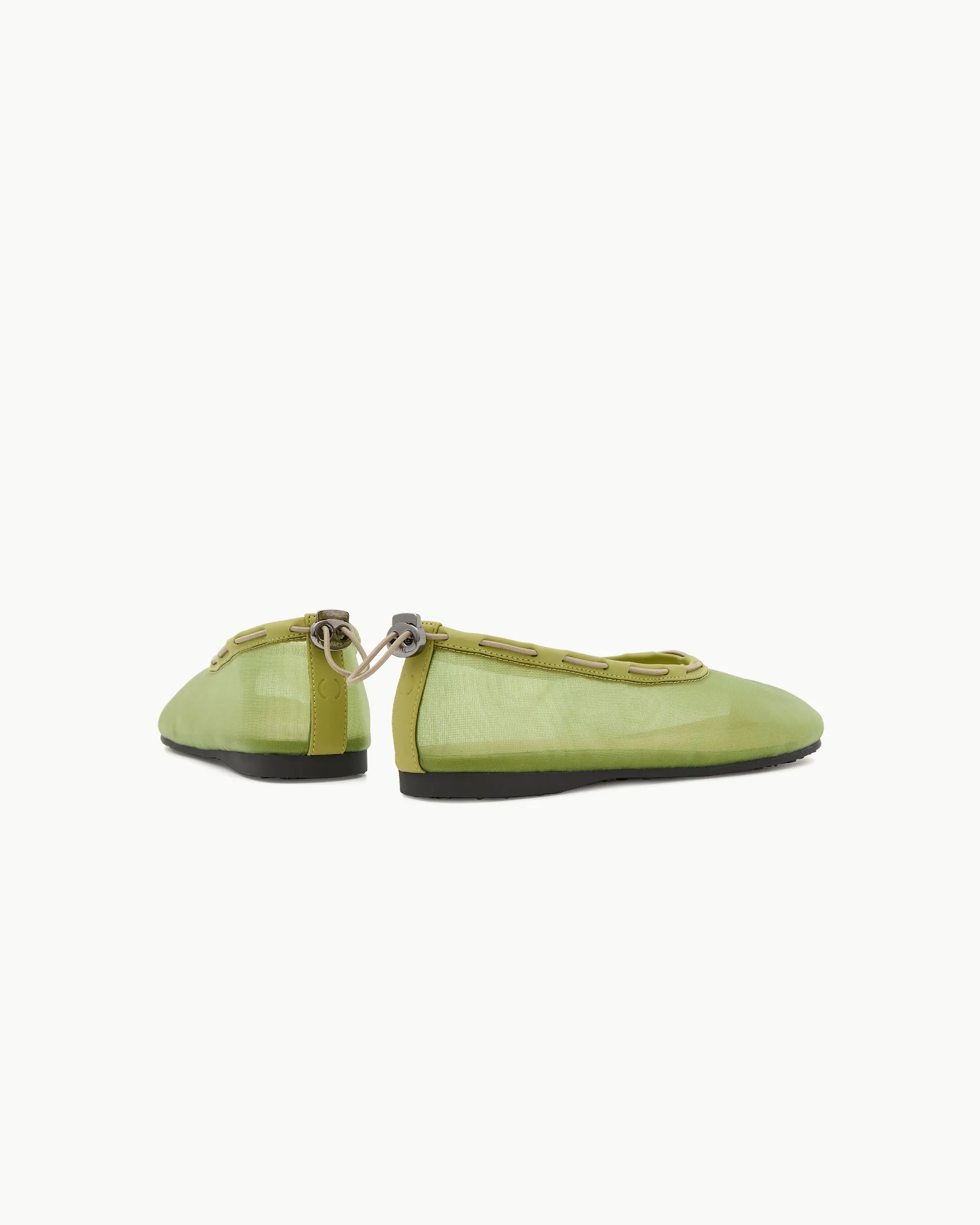 Front pair view PAES lime mesh flat shoes with tabi silhouette