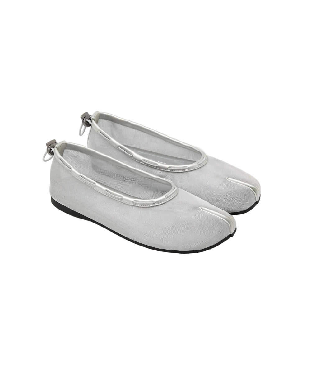PAES mesh air string flat silver angled view lightweight tabi shoes