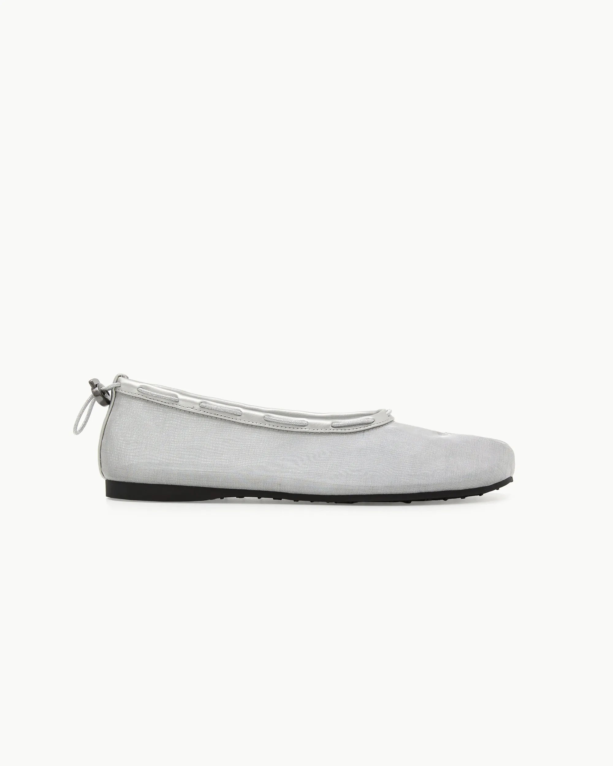 Profile view PAES silver mesh flat shoes lightweight everyday wear