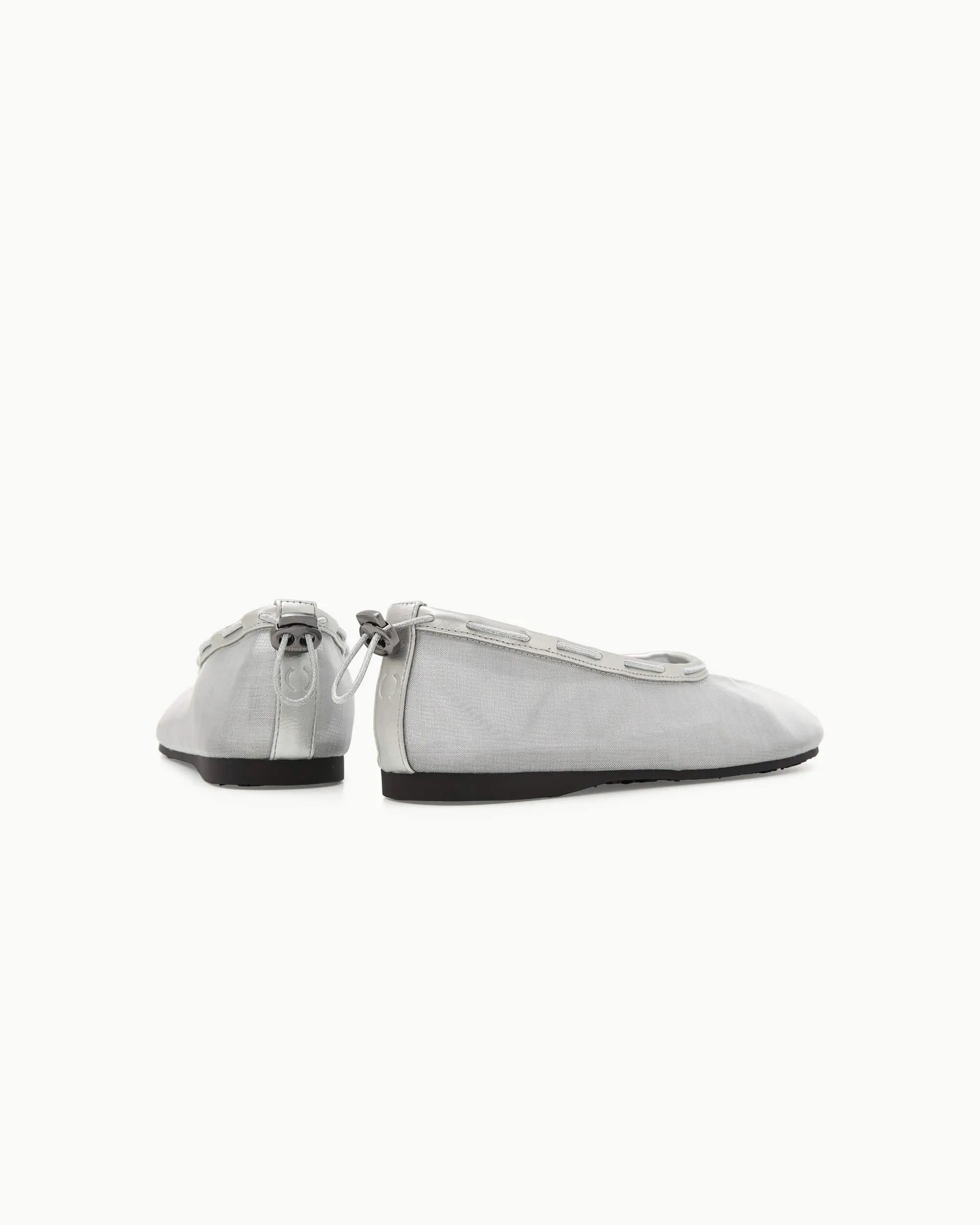 Side view PAES mesh air string flat silver tabi inspired silhouette